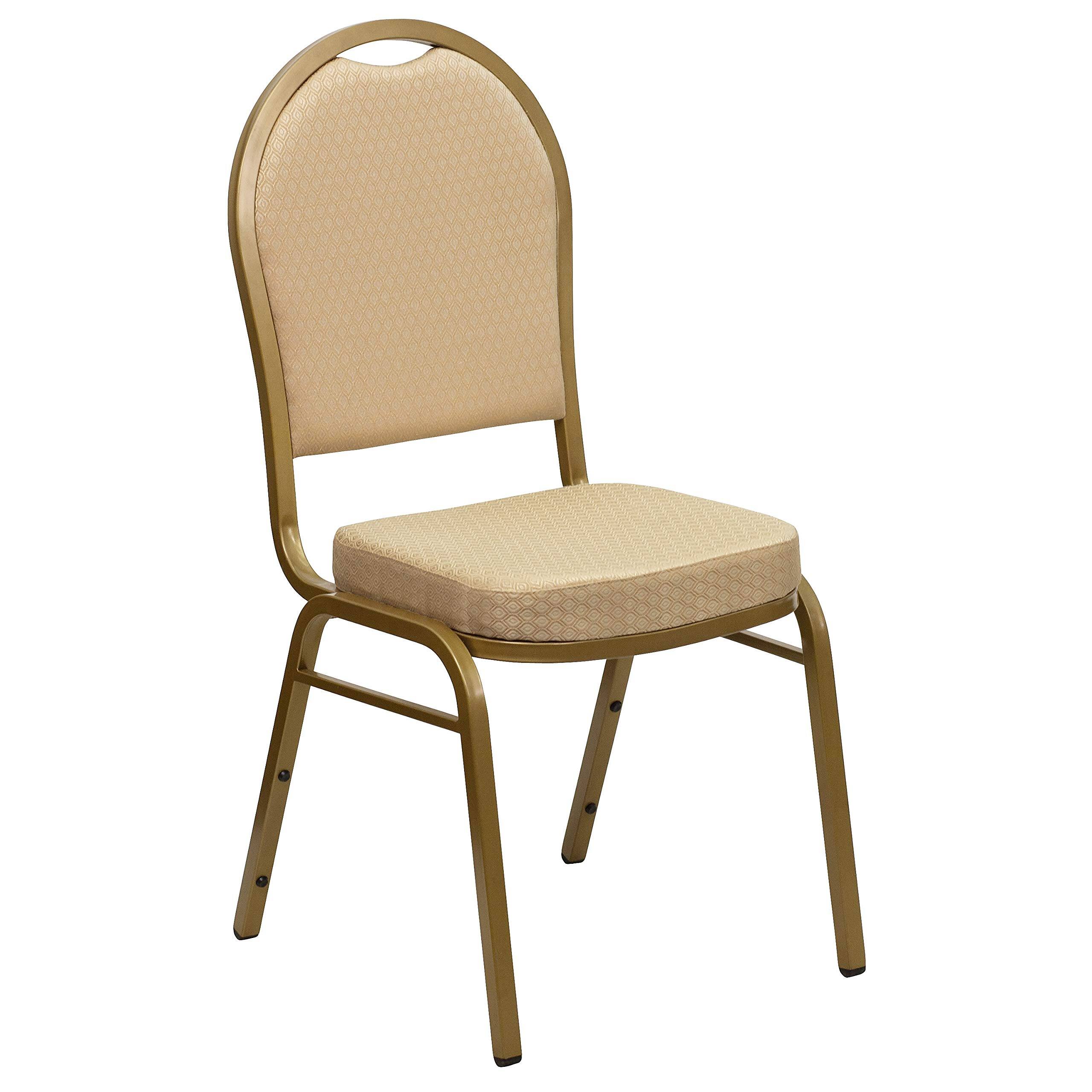 Front. JETRANSPORT - Hercules Series Dome Stacking Banquet Chair In Beige Patterned Fabric - Frame Provide superior seating - Beige Patterned Fabric/Gold Frame 1 Pack.