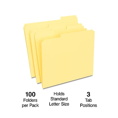 100 Folders per Pack  
Holds Standard Letter Size  
3 Tab Positions