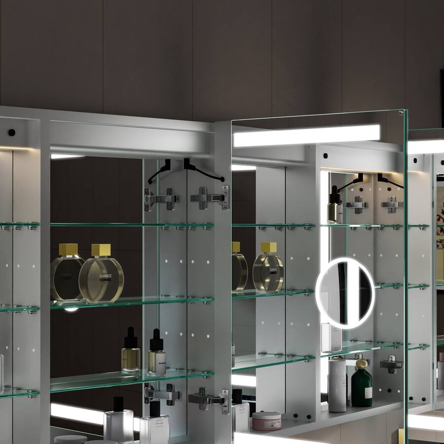 Inset Bookshelves WELLFOR 60 in. W x 30 in. H Rectangular Aluminum LED Recessed or ...