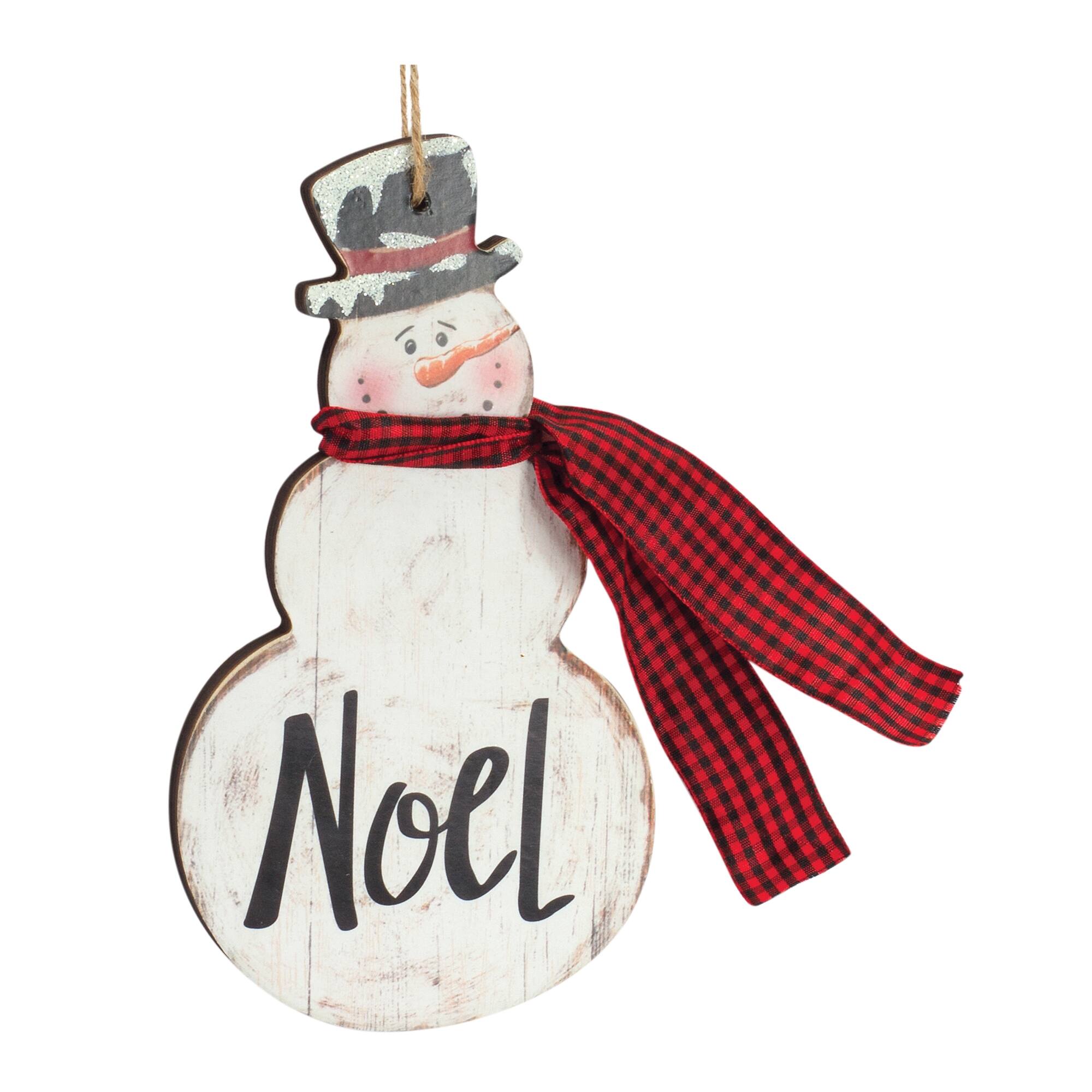 Back. BreeBe - Metal Snowman Sentiment Ornament with Scarf (Set of 6) - Red, White, Black.