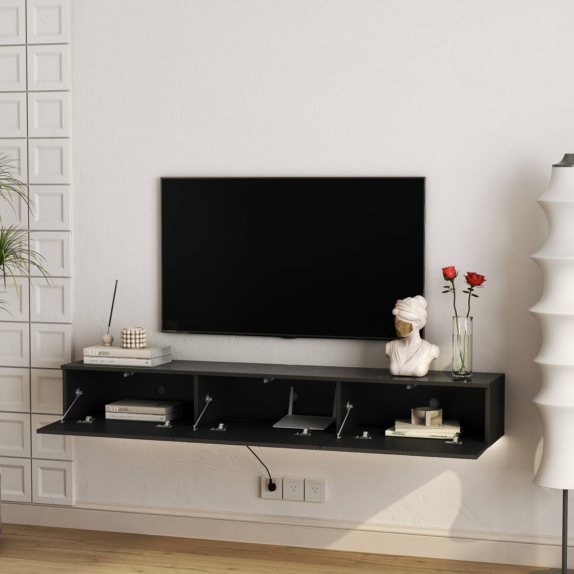 Alt View 5. Spaco - Spaco 67" Floating TV Stand Wall Mounted with 16 Color LED Lights, Entertainment Center Media Console for 55 60 65"TVs - Black.