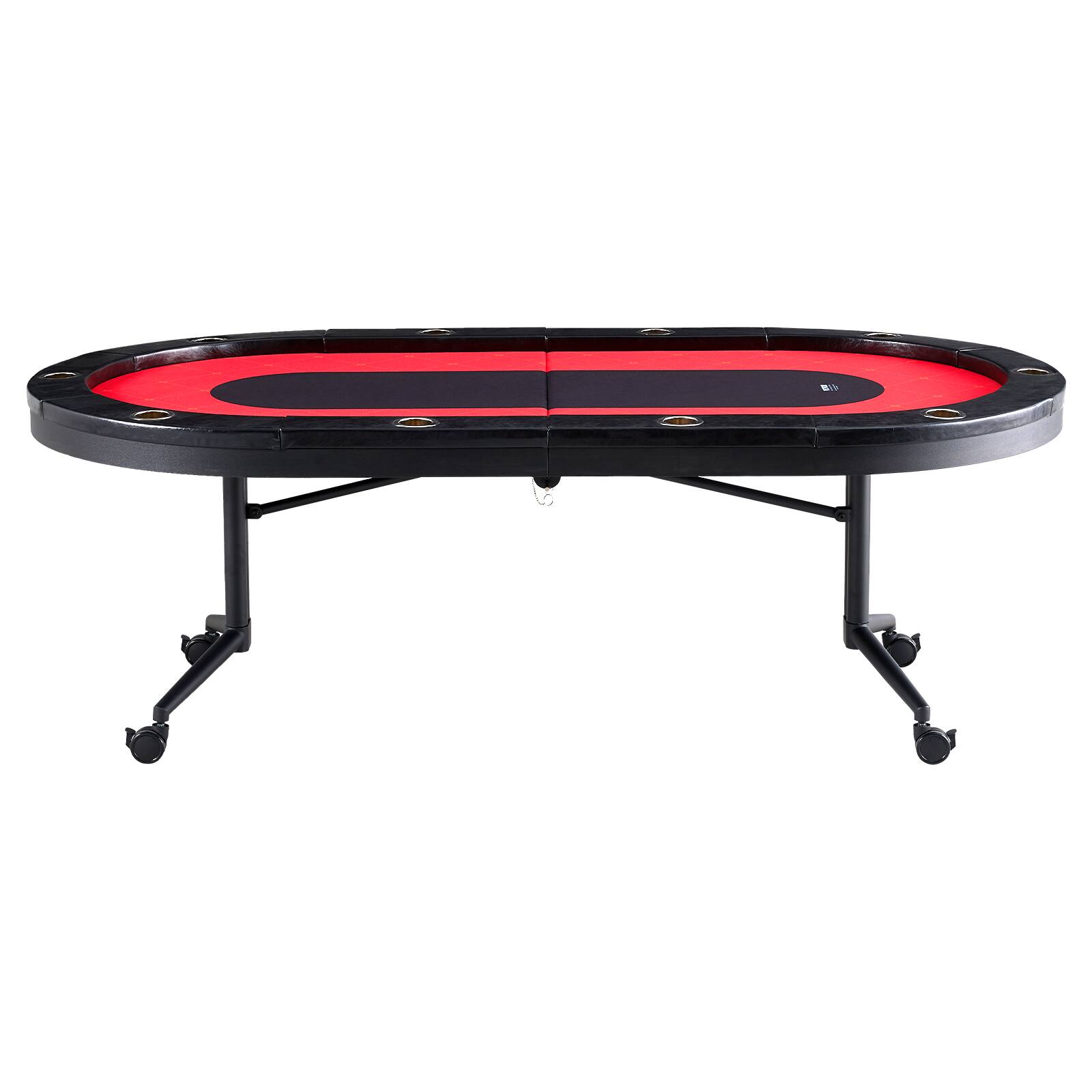 Alt View 5. VEVOR - 10 Player Foldable Poker Table, Blackjack Texas Holdem Poker Table with Padded Rails and Cup Holders,90" Oval  Table - Red.