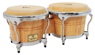 Front. Tycoon Percussion - Concerto 7-Inch and 8.5-Inch Siam Oak Bongo Drum Set with Water Buffalo Skin Heads, Deluxe Hoops and Tuning Wrench.