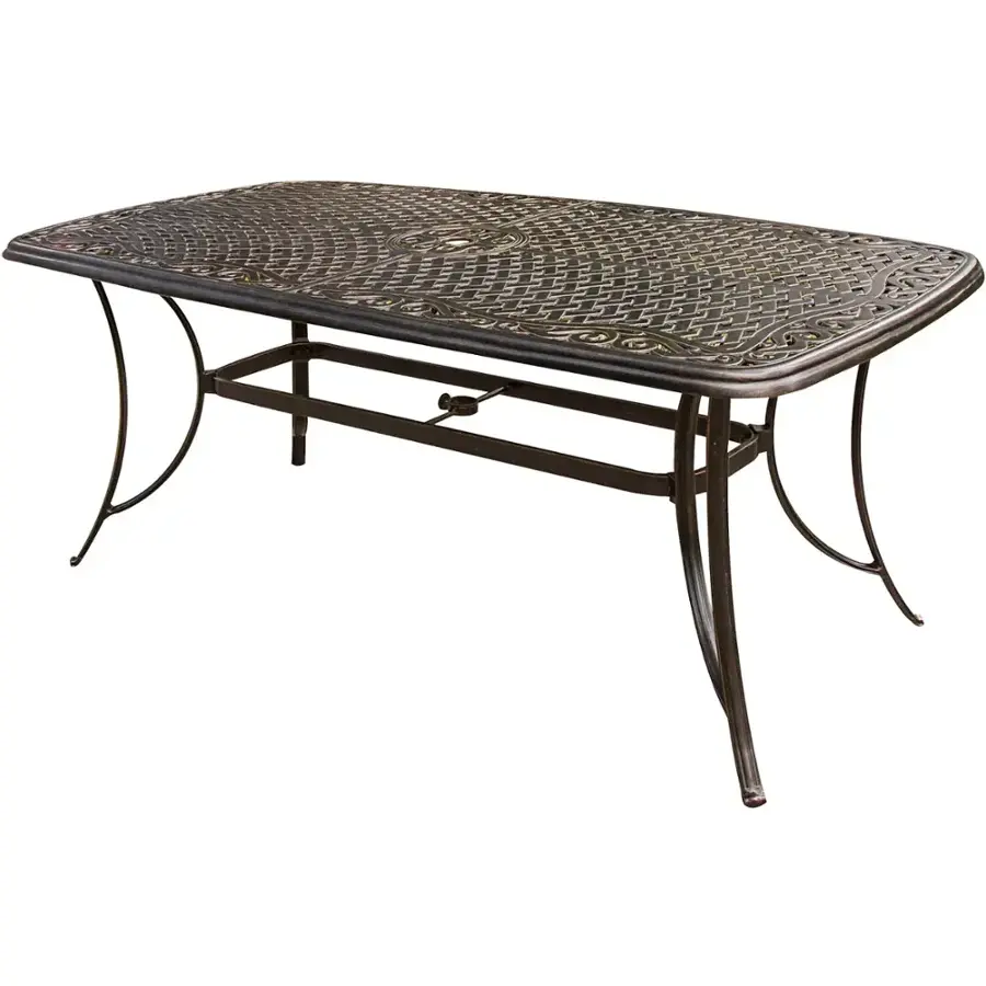 Alt View 20. Hanover - Fontana 7-Piece Outdoor Dining Set with 6 Sling Swivel Rockers and a 38-In. x 72-In. Cast-Top Table - Tan/Bronze.