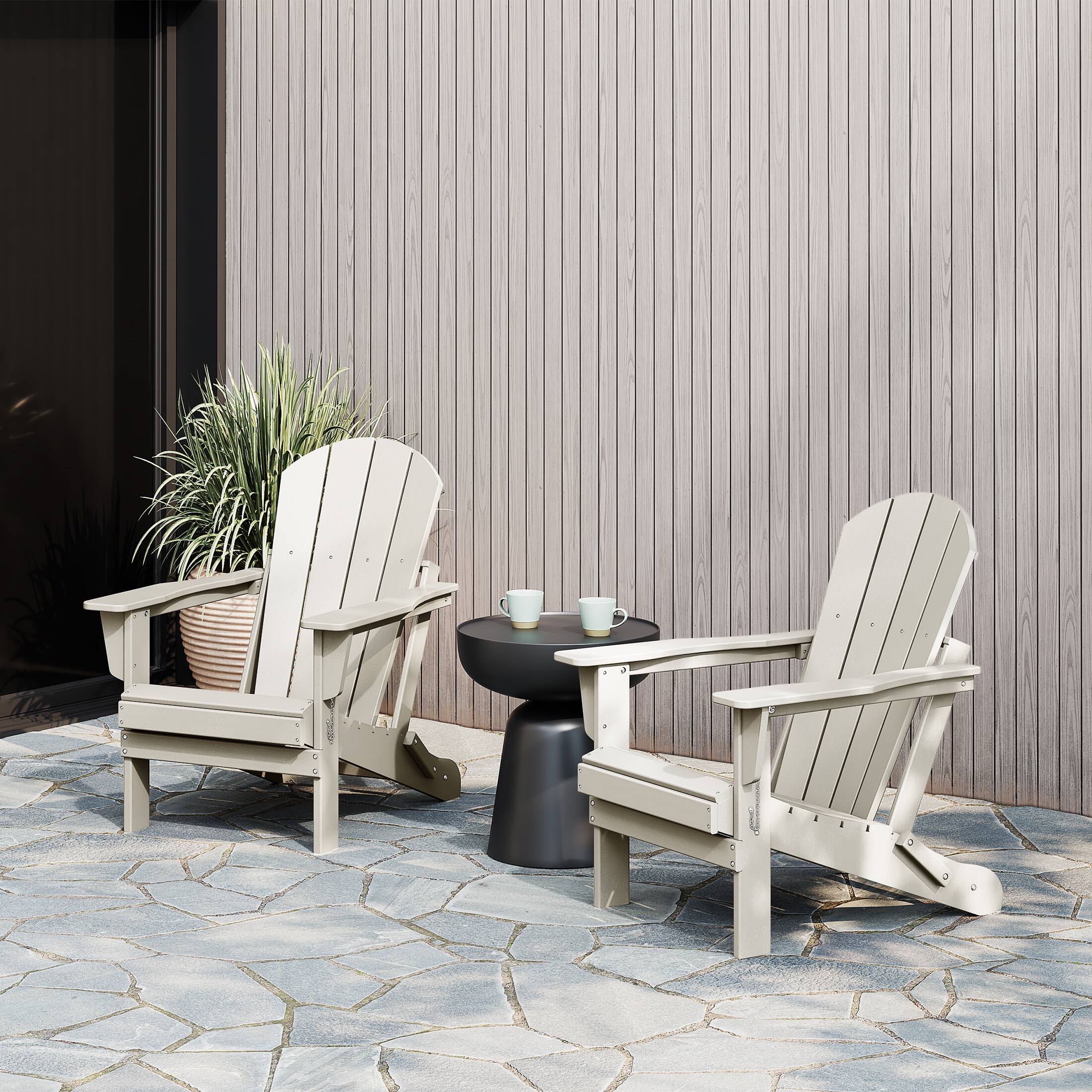 Angle. WestinTrends - WestinTrends Malibu Outdoor HDPE Folding Poly Adirondack Chairs (Set of 2) - Sand.