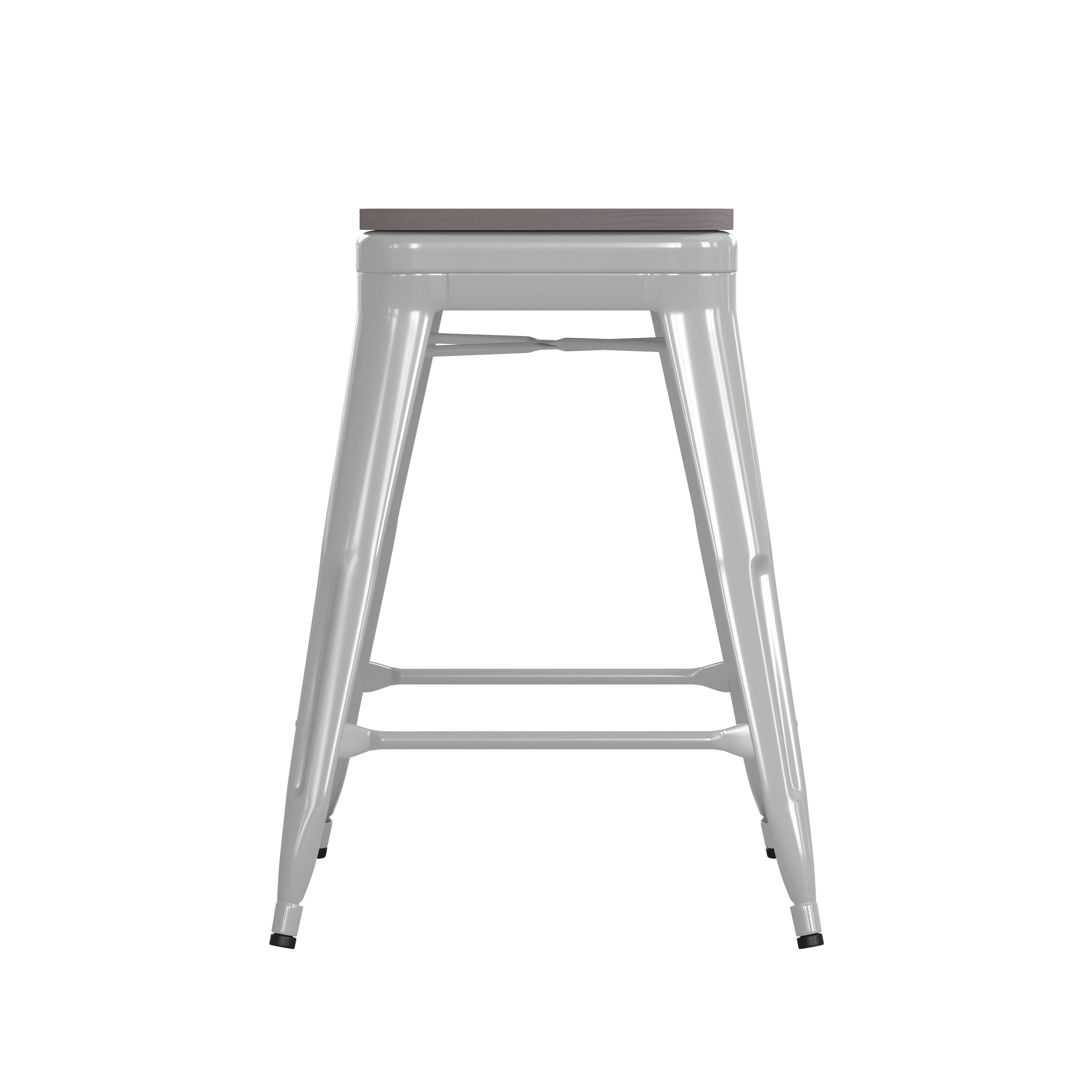 Alt View 8. Emma + Oliver - Kam Backless Metal Indoor-Outdoor Stool with All-Weather Polystyrene Seat - Gray Seat/White Frame.
