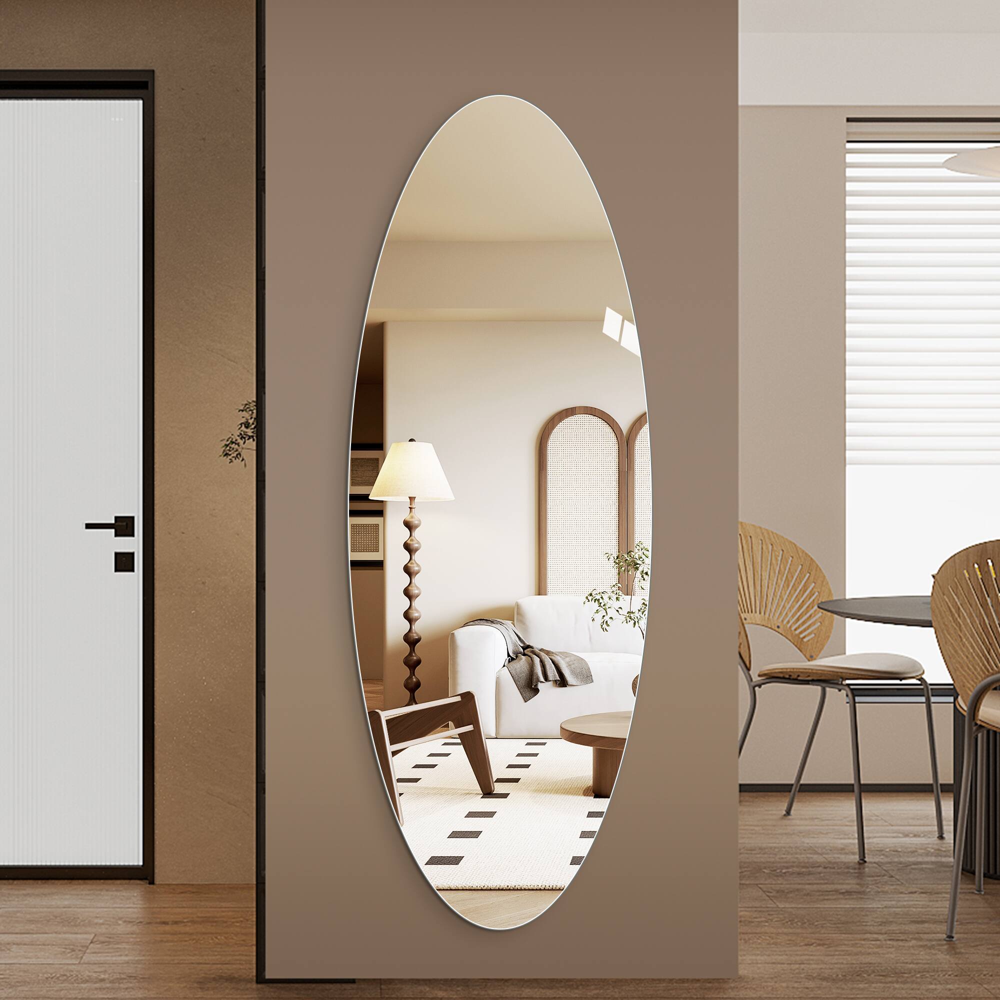 Alt View 2. Boyel Living - 65 by 24 Inch Full Length Wall Mirror Oval Design 5mm Copper Free Silver Glass.