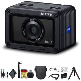 Sony - Cyber-shot DSC-RX0 II Camera DSC-RX0M2 With Soft Bag, Tripod, Additional Battery, 64GB Memory Card, Card Reader , P