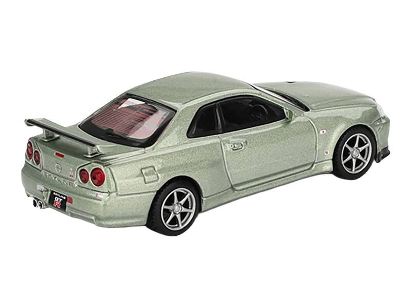Left. Mini GT - Nissan Skyline GT-R (R34) V-Spec II Nur RHD (Right Hand Drive) Millenium Jade Metallic Limited Edition 1/64 - Jade Metallic.