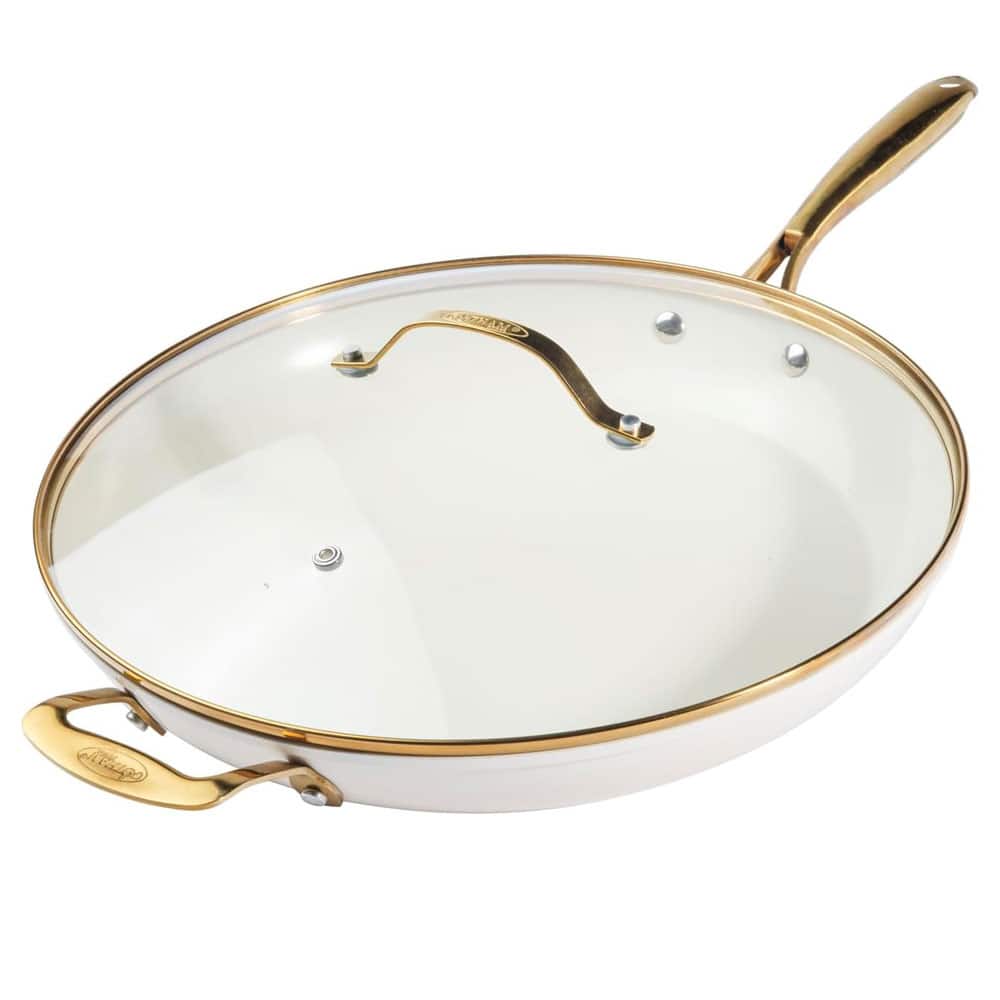 "Gotham Steel - 14"" Ultra Nonstick Ceramic Family Pan with Lid and Gold Stay Cool Handle - Cream" price history on PriceWatchPro