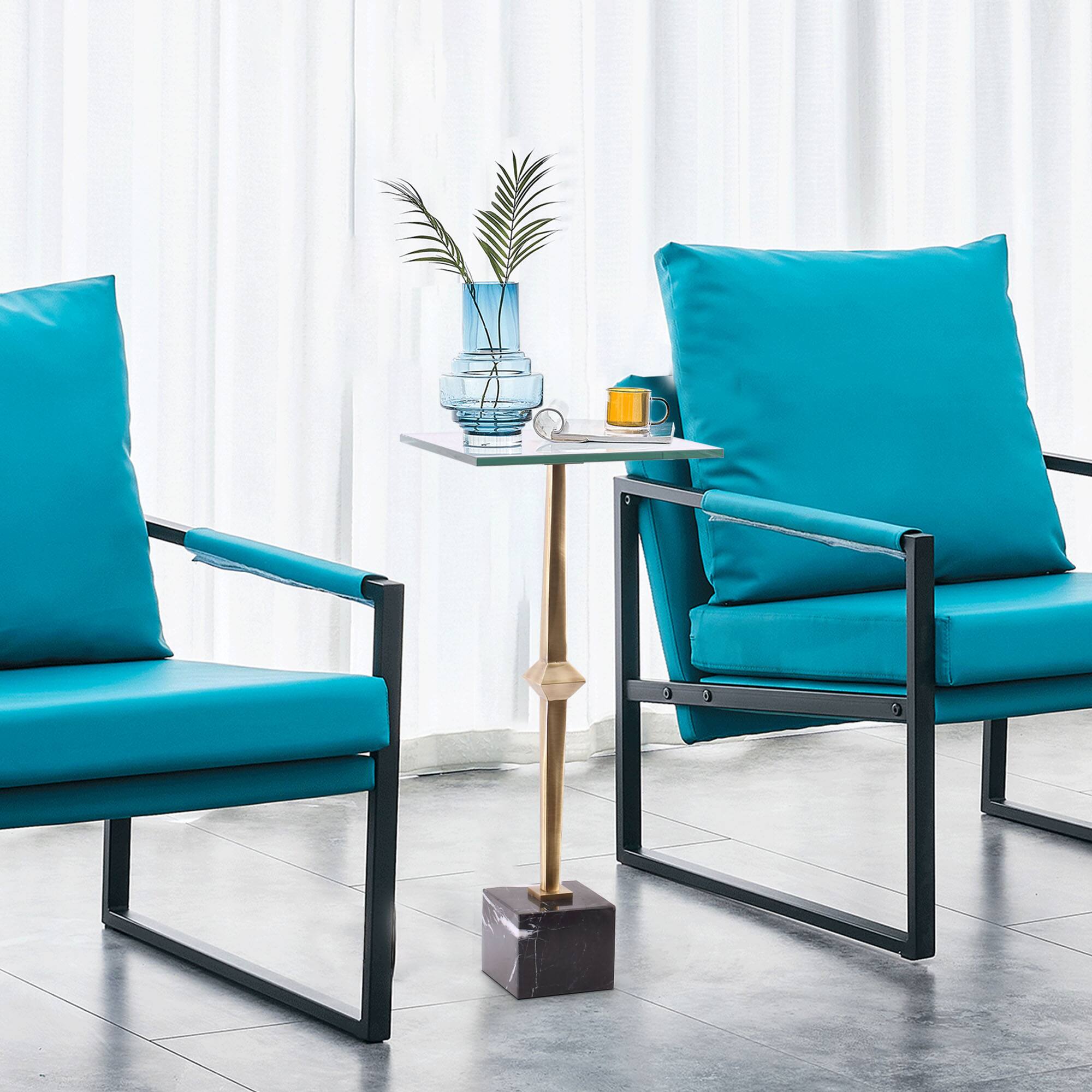 Back. Ihomeadore - Modern 22"H Clear Glass Top End Table - Brass.