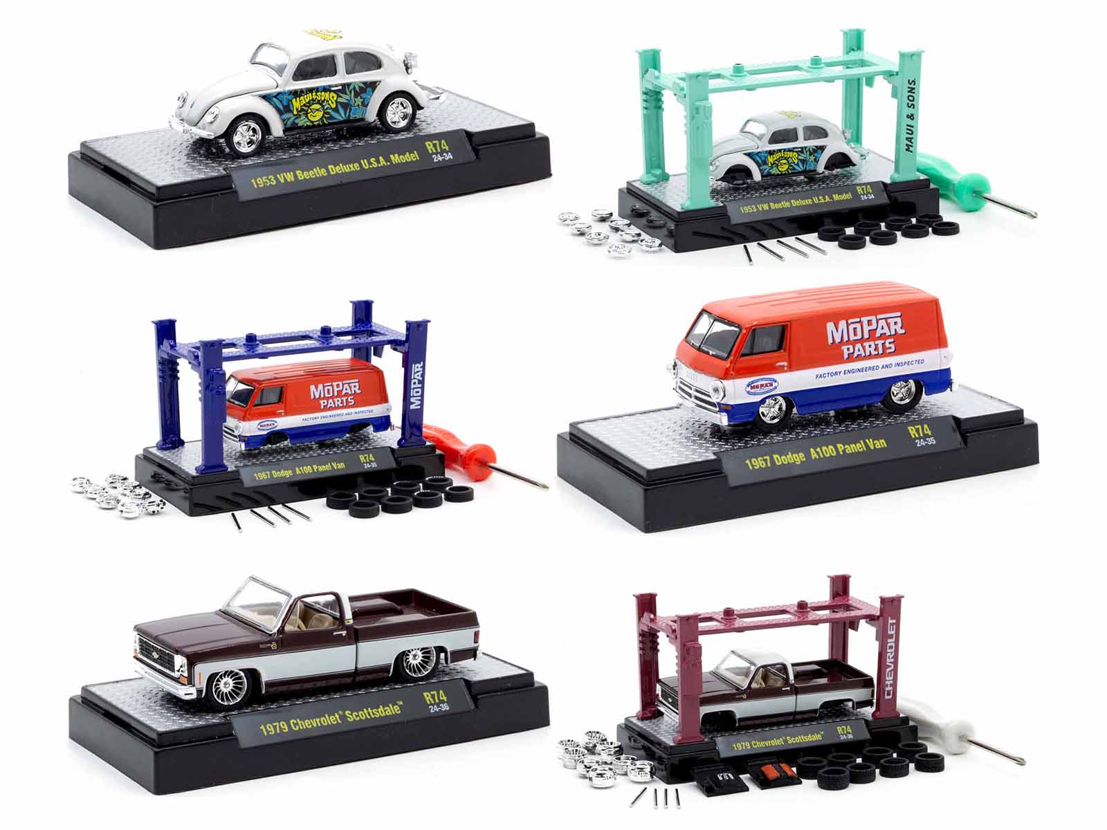 1953 VW Beetle Deluxe U.S.A. Model  
1953 VW Beetle Deluxe U.S.A. Model  
1967 Dodge A100 Panel Van  
1967 Dodge A100 Panel Van  
1979 Chevrolet Scottsdale  
1979 Chevrolet Scottsdale