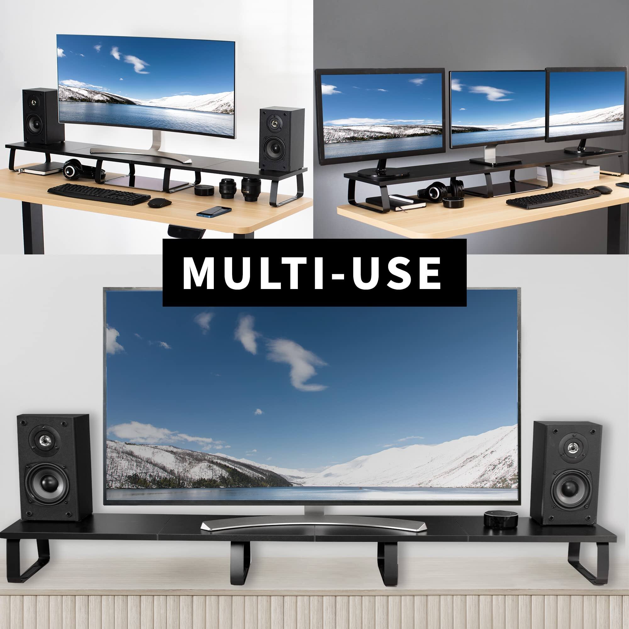 Alt View 5. Refined Abode Design - Extra Long Monitor Stand Wood & Steel Desktop Riser Multi Screen Tv Laptop Desk And Tabletop Organizer Stan - Default.