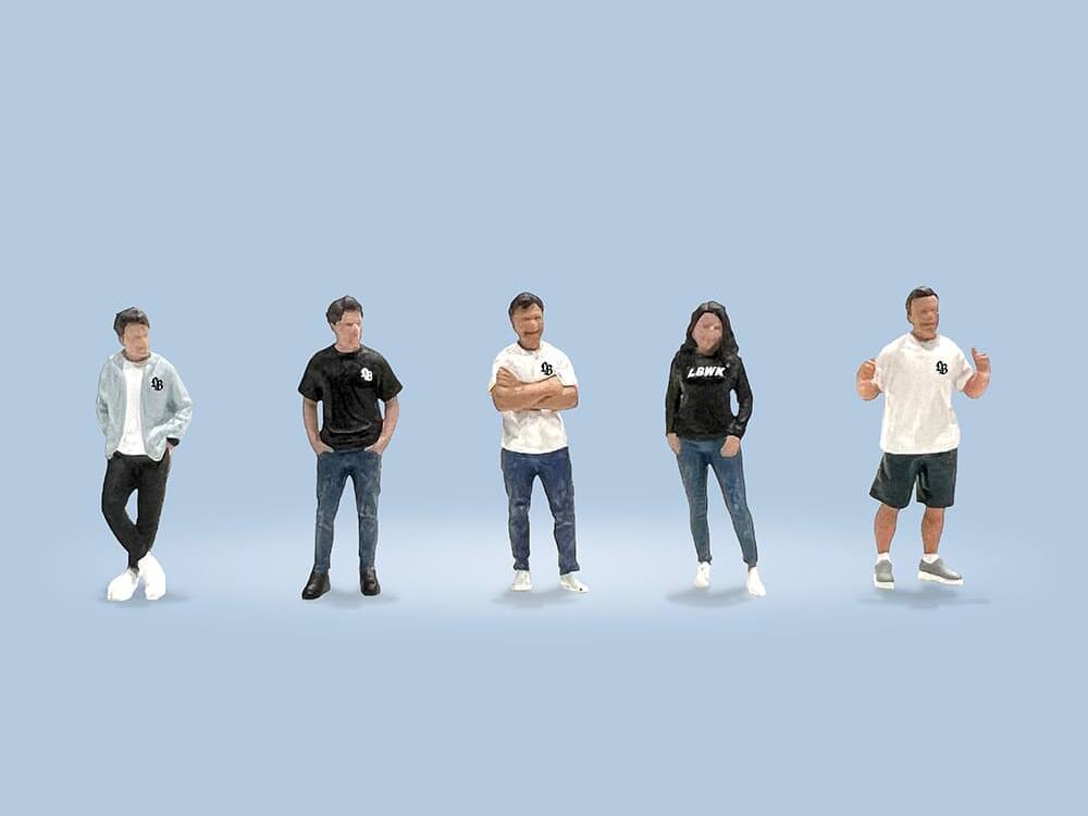 Angle. American Diorama - "Liberty Walk Team" 5 piece Diecast Figure Set (5 Figures) Limited Edition for 1/64 Scale Models by American Diorama - Multi.