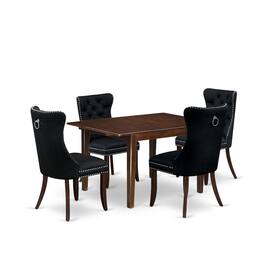 East West Furniture - 5 Piece Dinette Set Consists of a Rectangle Dining Table with Butterfly Leaf - Mahogany