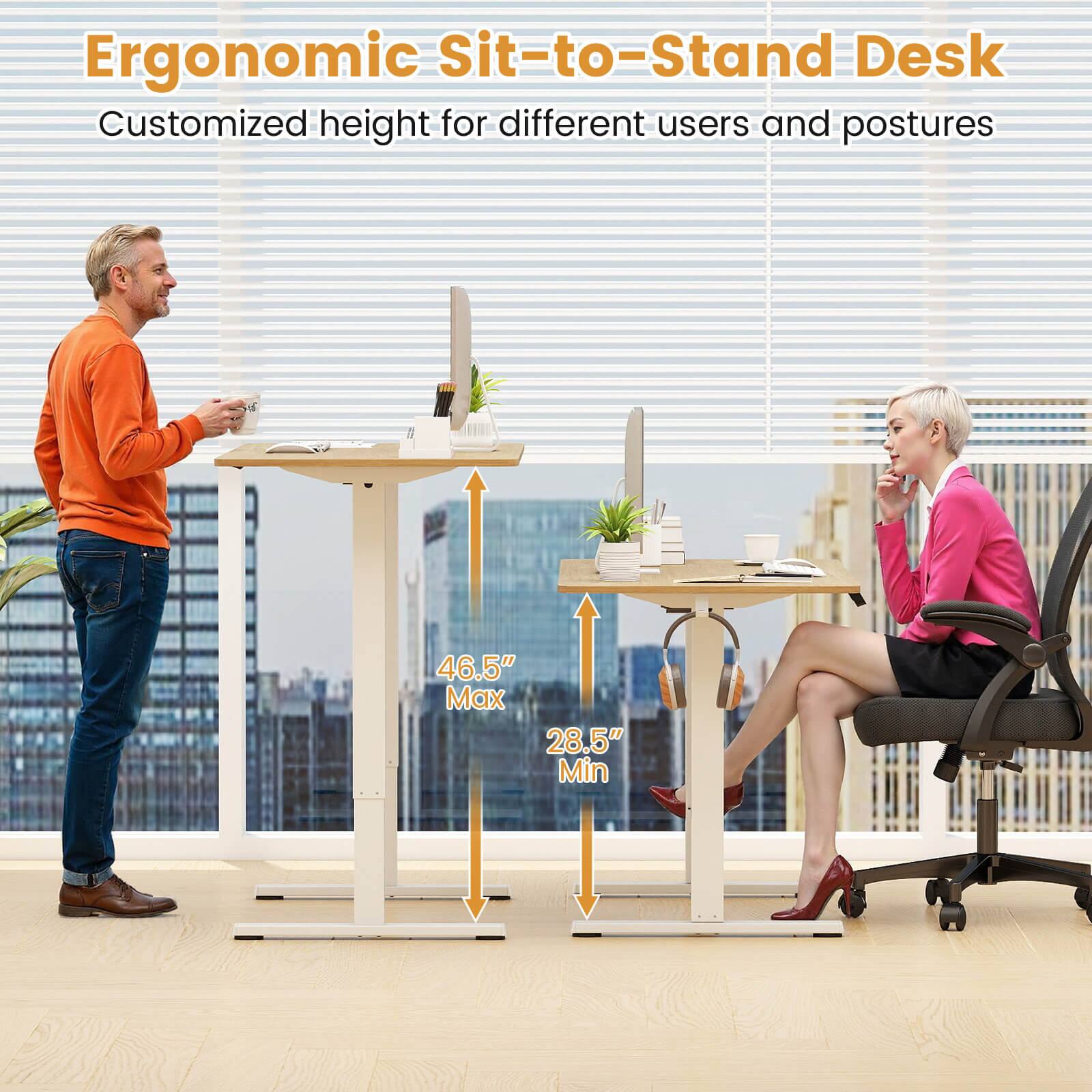 Ergonomic Sit-to-Stand Desk  
Customized height for different users and postures  

46.5" Max  
28.5" Min