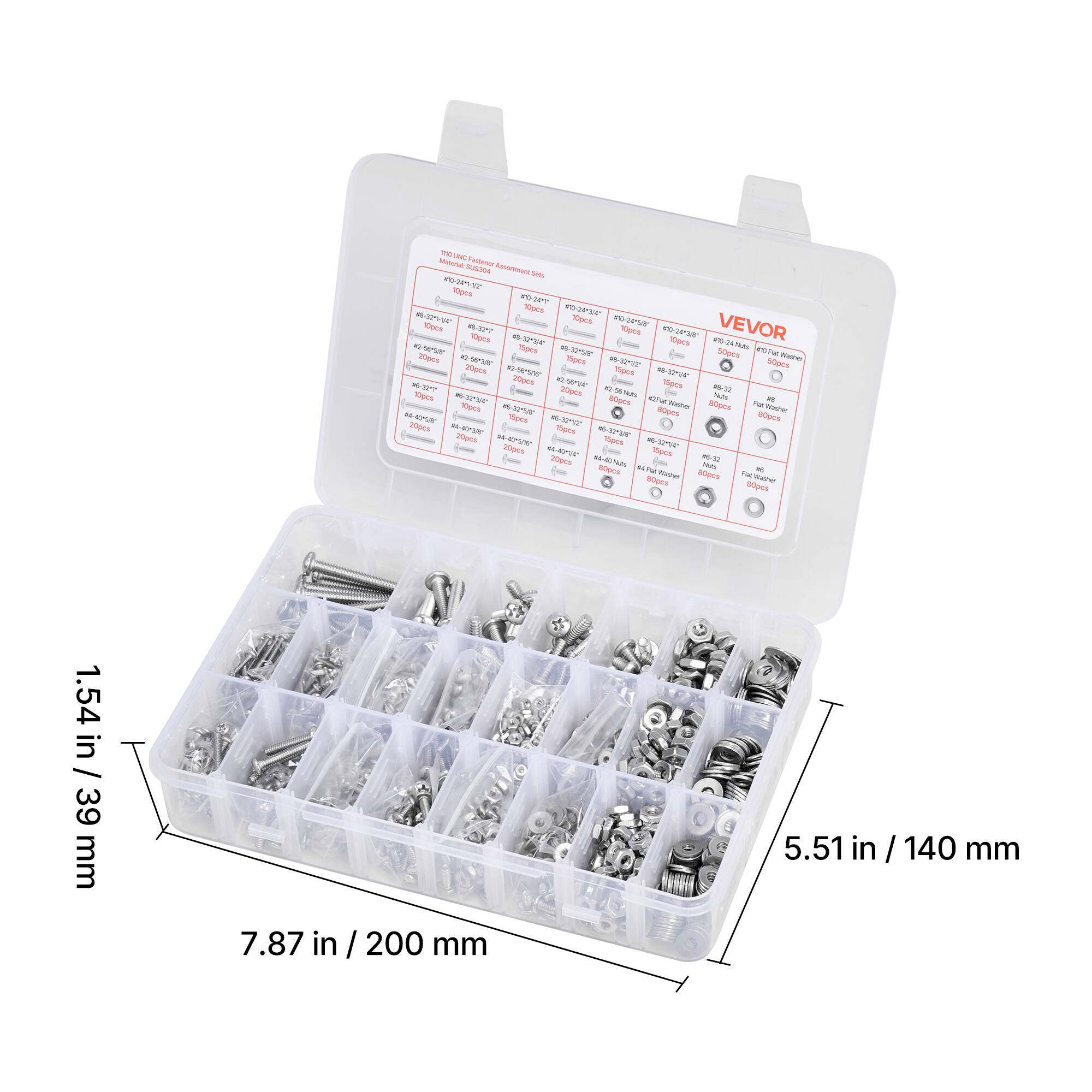 VEVOR  
M10 x 25mm - 100pcs  
M10 x 30mm - 100pcs  
M10 x 40mm - 100pcs  
M10 x 50mm - 100pcs  
M10 x 60mm - 100pcs  
M10 x 80mm - 100pcs  
M10 x 100mm - 100pcs  
M10 x 120mm - 100pcs  
M10 x 140mm - 100pcs  
M10 x 160mm - 100pcs  
M10 x 180mm - 100pcs  
M10 x 200mm - 100pcs  
M10 x 220mm - 100pcs  
M10 x 240mm - 100pcs  
M10 x 260mm - 100pcs  
M10 x 280mm - 100pcs  
M1