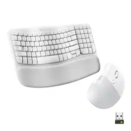 Logitech - Wave Keys & Lift Vertical Mouse Combo - Ergonomic Wireless Keyboard & Mouse, Cushioned Palm Rest, Bluetooth - Off White