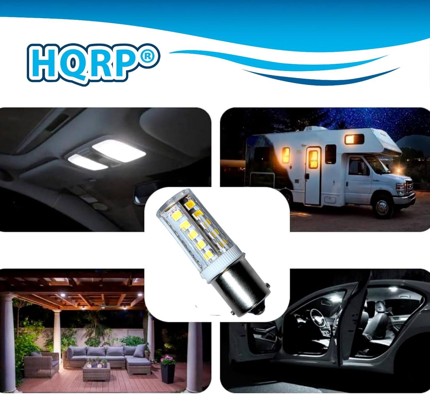 Left. HQRP - HQRP 4-Pack BA15s Bayonet LED Bulbs Cool White 33-SMD Replaces 93/1141/1156/1073/1093/1129 for RV, Deck & Path.