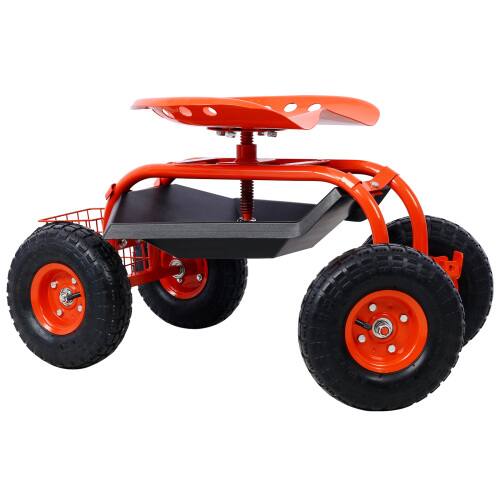 Left. APRILSOUL - Garden Cart Rolling Scooter Adjustable Height Garden Cart with 4 Wheels and Extendable Handle Garden Stool Cart Red - Red.