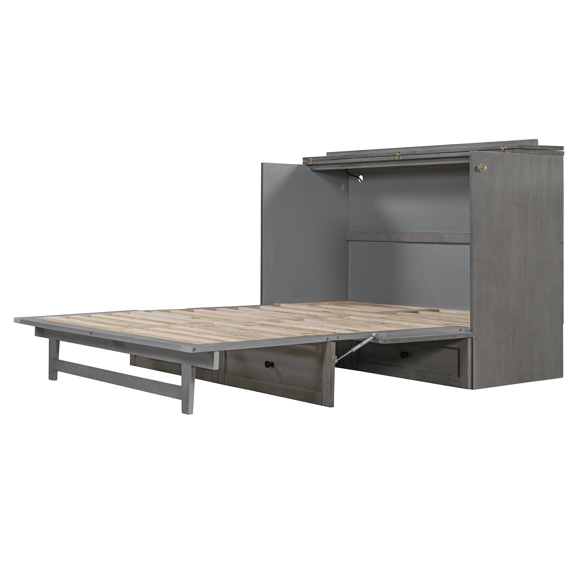 Alt View 5. Tiramisubest - Queen Size Murphy Bed, Brushed Gray, Plywood w/ Drawers & USB - Gray.