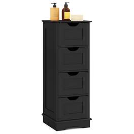 Costway - Bathroom Storage Cabinet with 4 Drawers Cut-out Handles Anti-toppling Device - Black