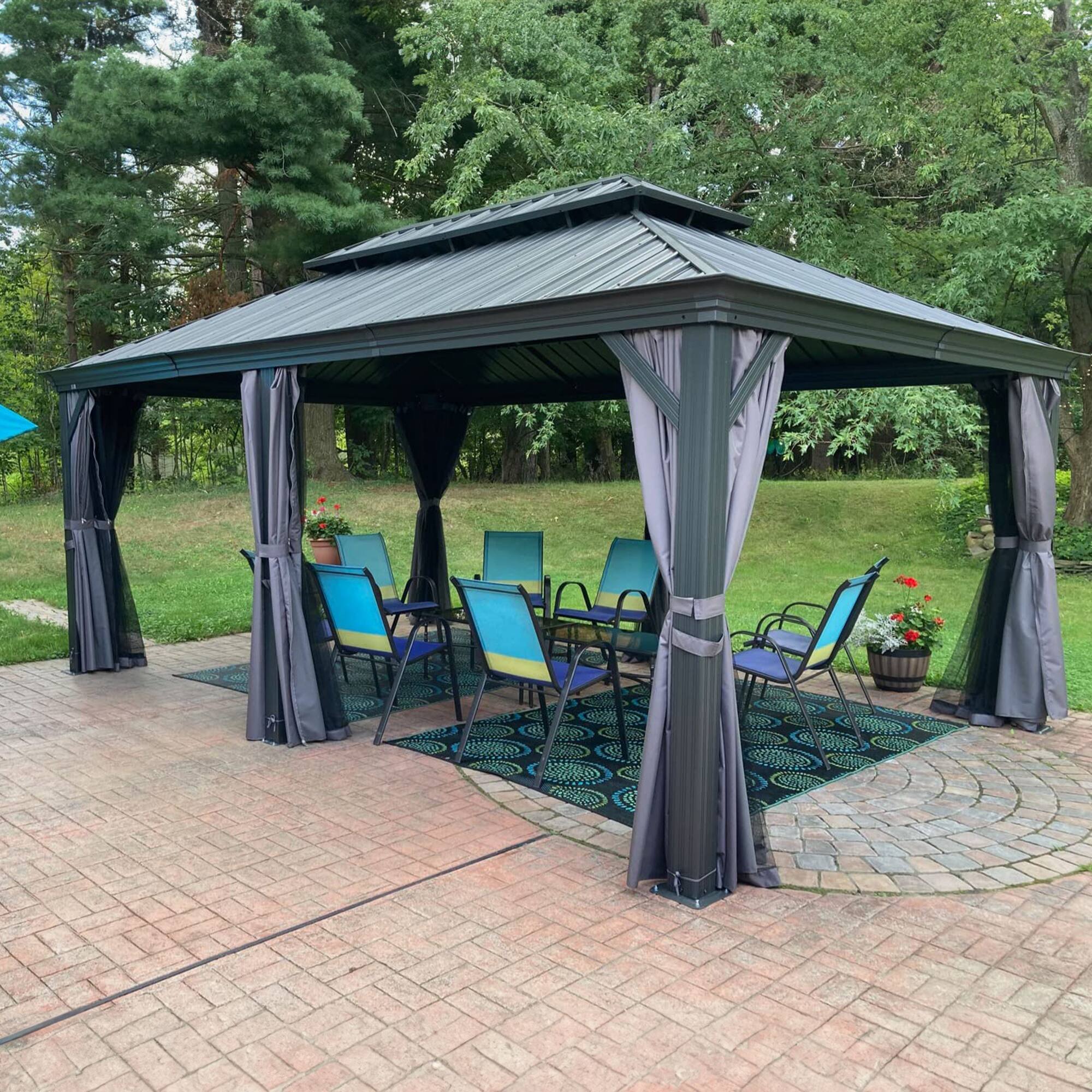 Alt View 2. PURPLE LEAF - 12' X 18' Permanent Hardtop Aluminum Gazebo with Double Roof for Patio Lawn and Garden, Curtains and Netting Included - 12' X 18'.