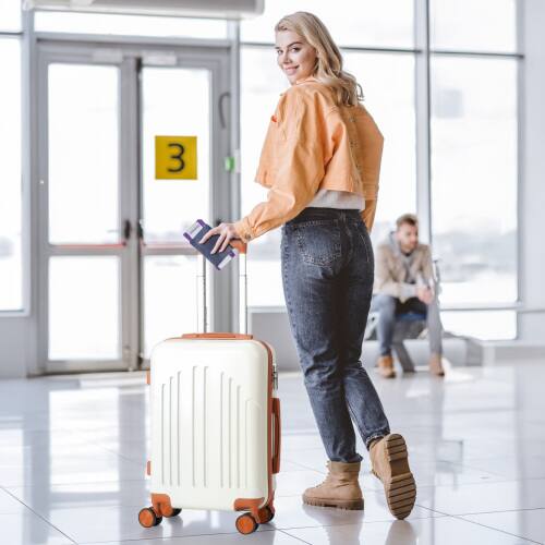 Alt View 5. Winado - 20" Airline Approved Small Trolley Case ABS Hardside Suitcase with Double Spinner Wheels & TSA Lock for Travel Business - White & Brown.