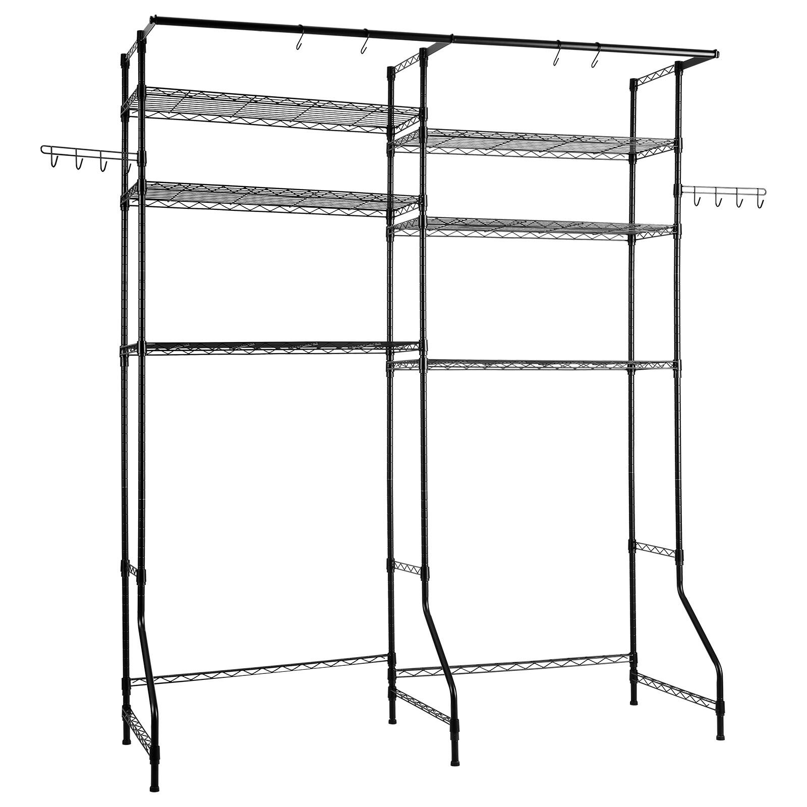 Alt View 5. VEVOR - Over Washer and Dryer Storage Shelves,6 Tiers Laundry Room Drying Rack,Hanger Rod and Hooks, Two Rows Adjustable Shelves - Black.