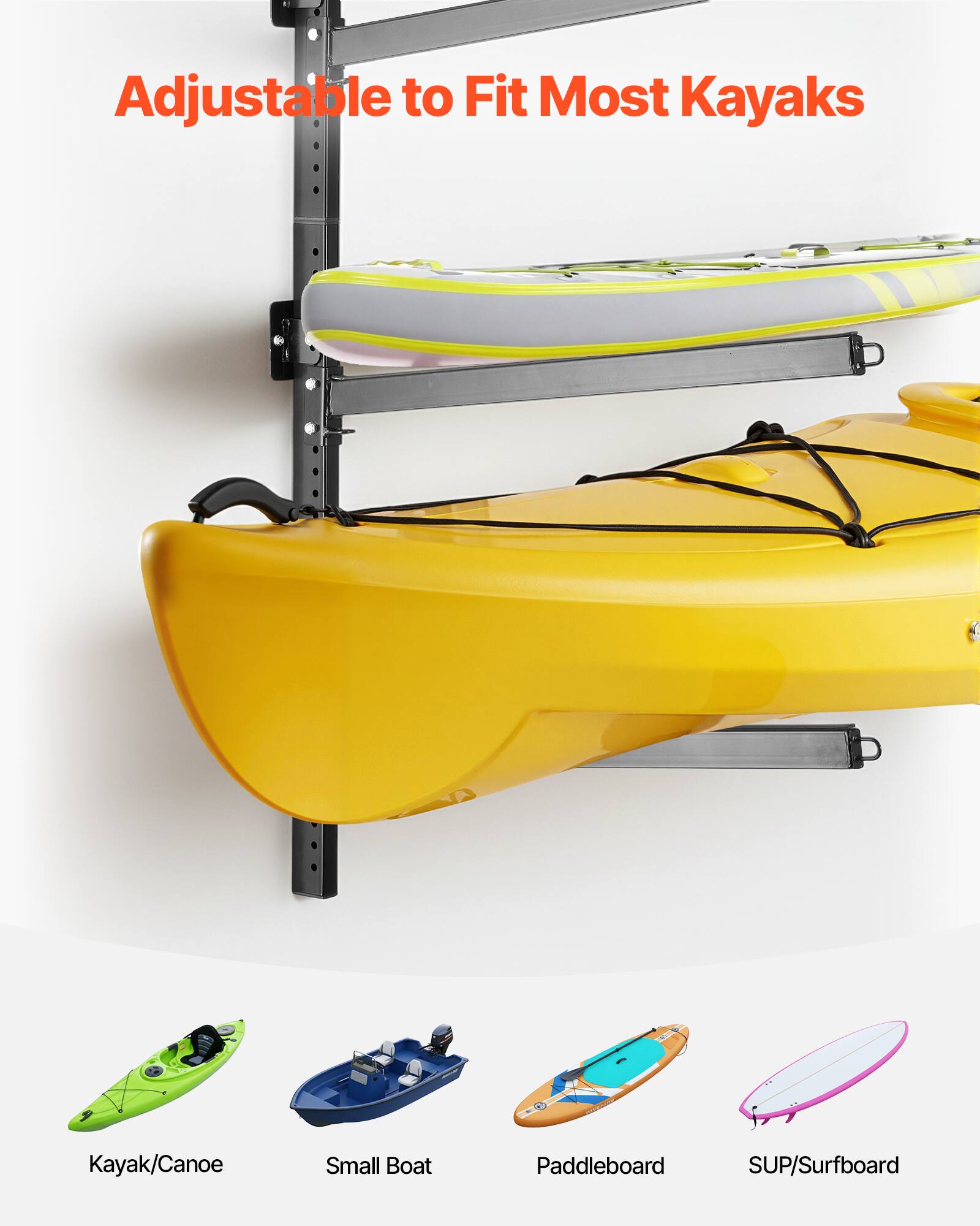 Adjustable to Fit Most Kayaks

Kayak/Canoe  
Small Boat  
Paddleboard  
SUP/Surfboard