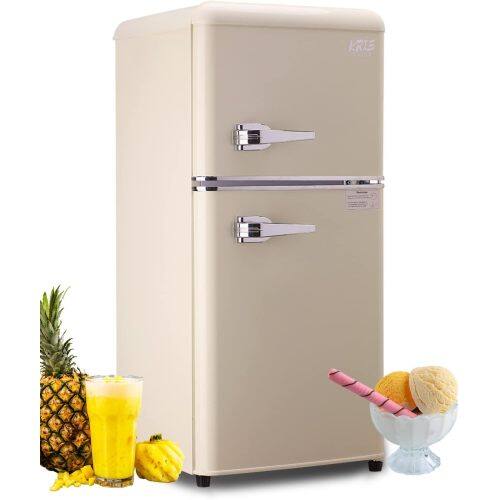 Front. Akoasm - Cream 3.5 Cu.ft Compact Refrigerator Mini Fridge with Freezer with 2 Door Adjustable Mechanical Thermostat - Cream.