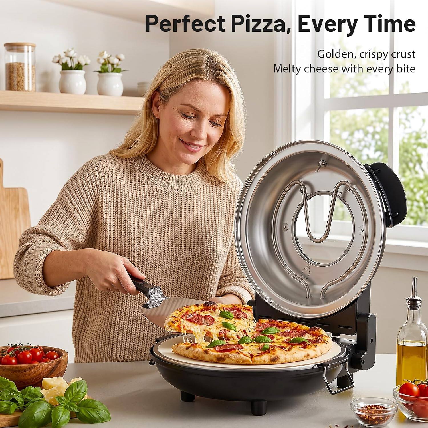 Perfect Pizza, Every Time  
Golden, crispy crust  
Melty cheese with every bite