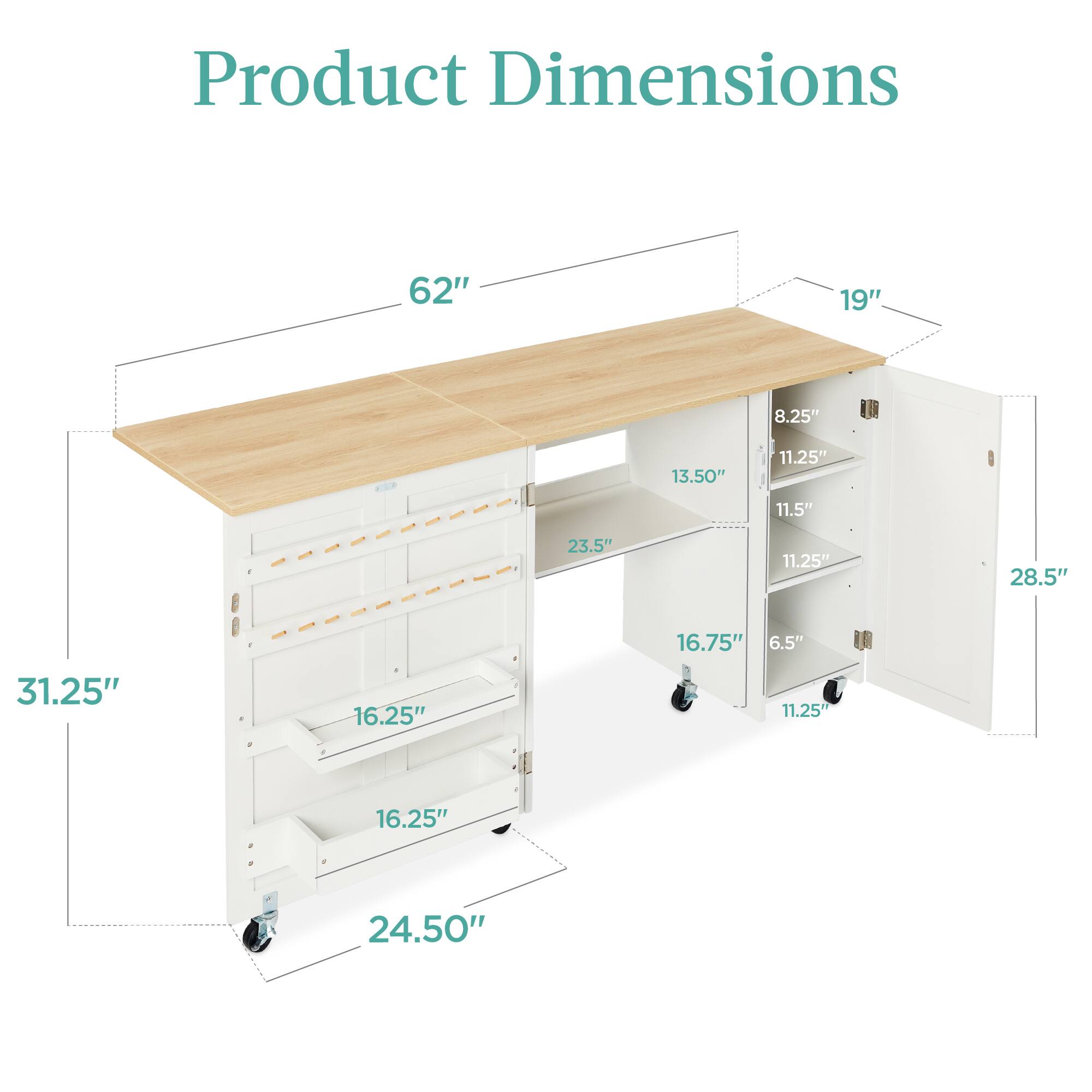 Product Dimensions: 62" x 19" x 31.25" x 24.50" x 28.5" x 16.75" x 16.25" x 16.25" x 11.25" x 11.25" x 11.5" x 13.50" x 8.25" x 6.5"