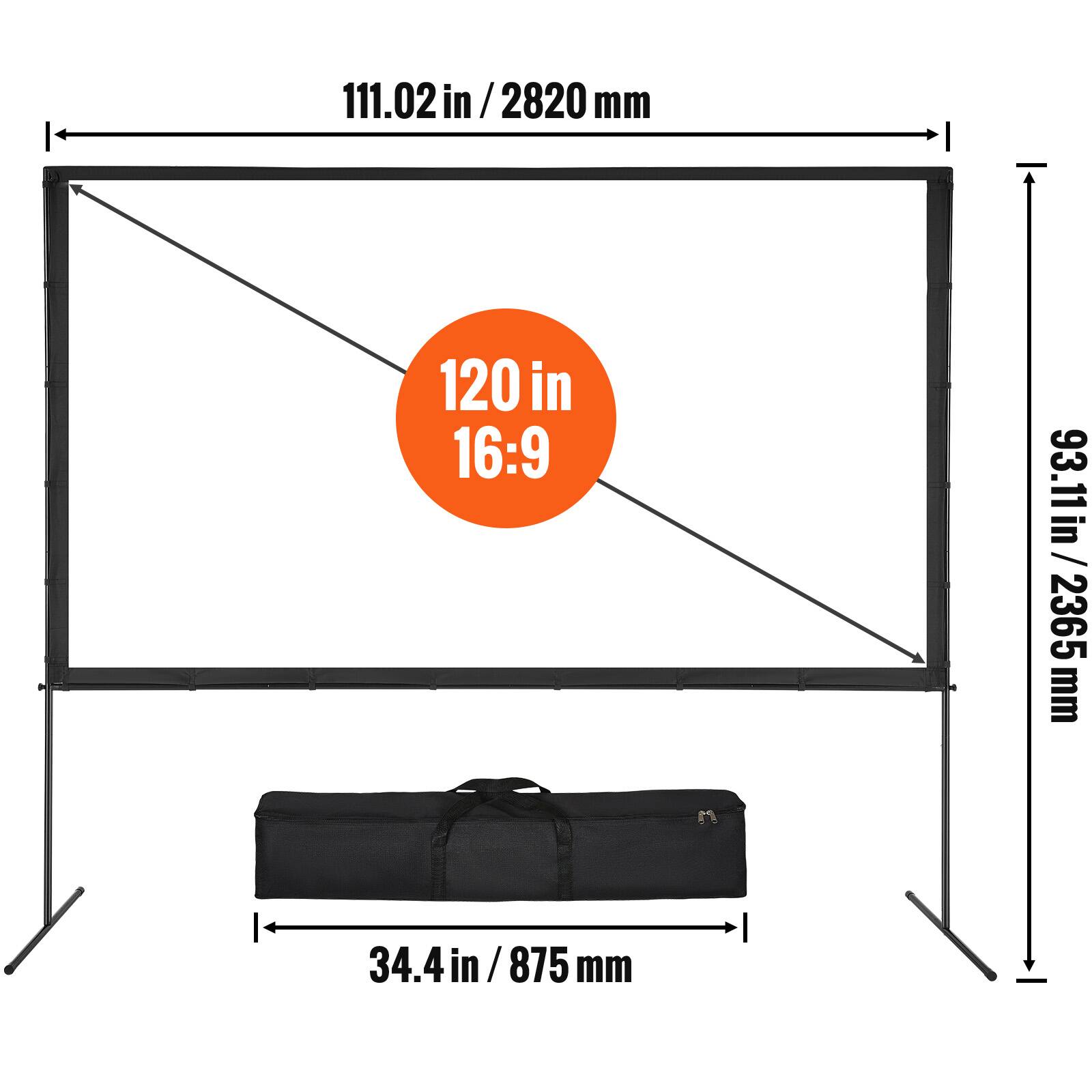 111.02 in /2820 mm, 120 in 16:9, 93.11in/2365 mm, 34.4in/875 mm