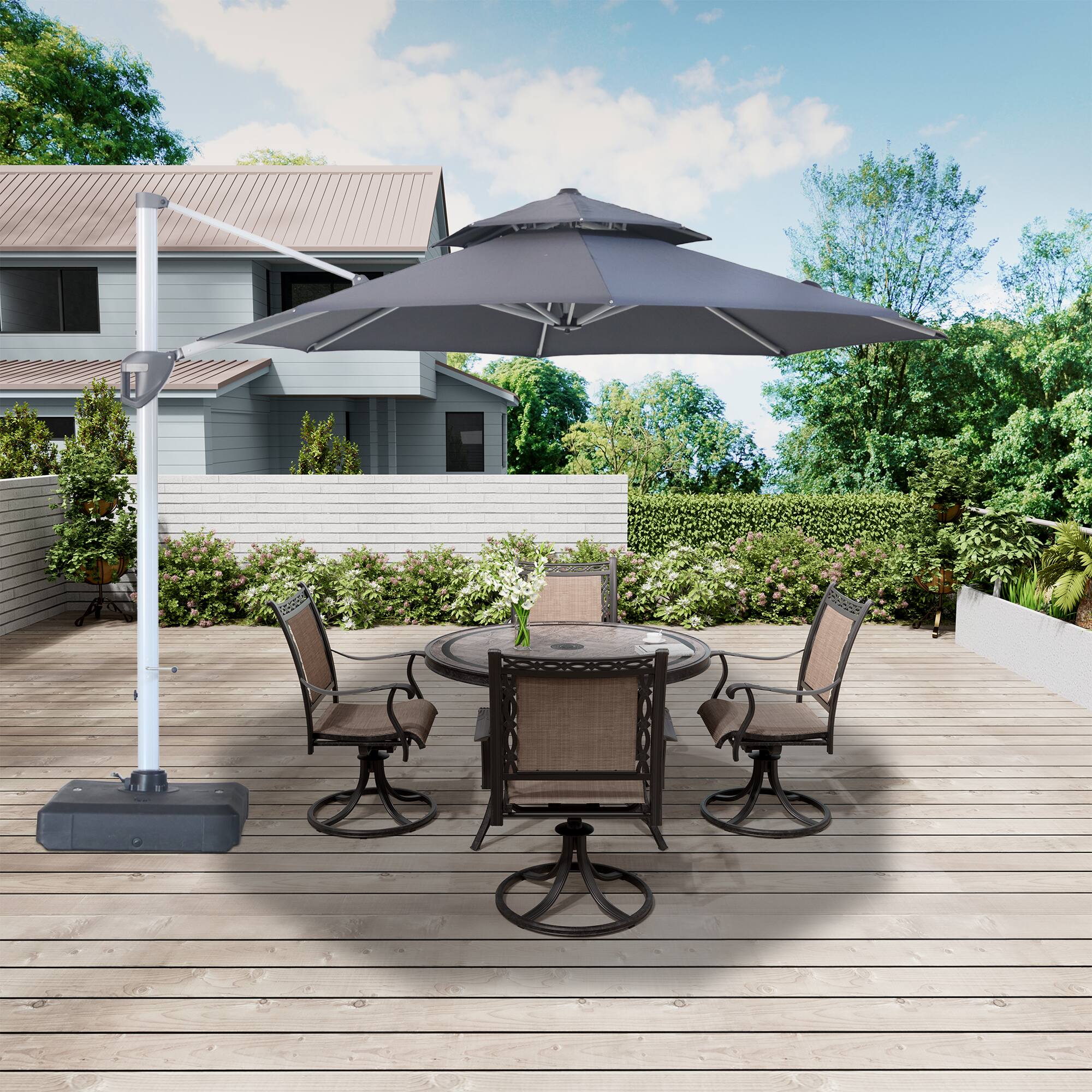 Alt View 4. Mondawe - 11 ft. Octagon Cantilever Patio Umbrella Aluminum 360°with Umbrella Cover - Grey.