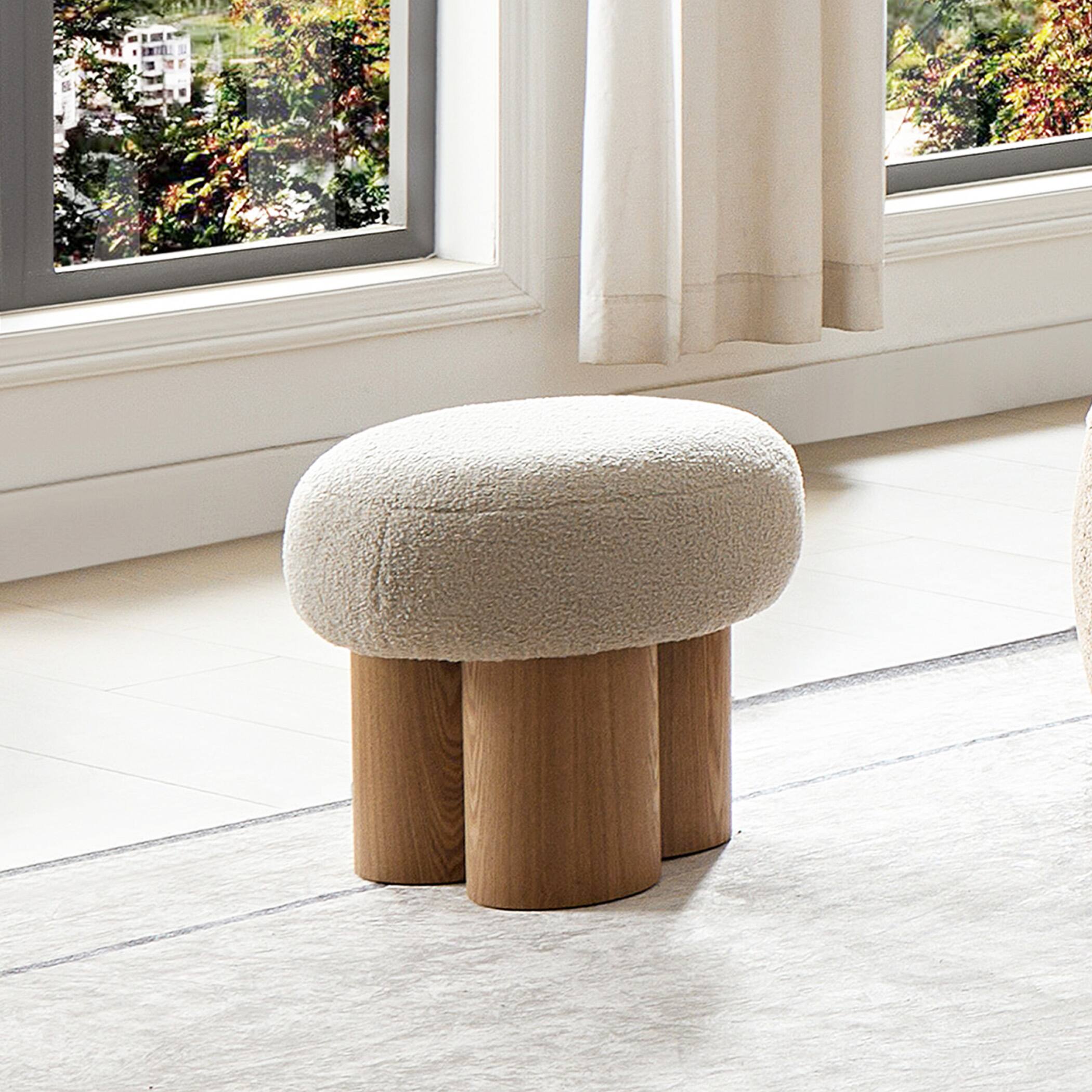 Alt View 5. GOODSILO - Mushroom Stool with Plush Seat and Wood-Like Barrel Base for Versatile Home Seating and Decor - Greige.