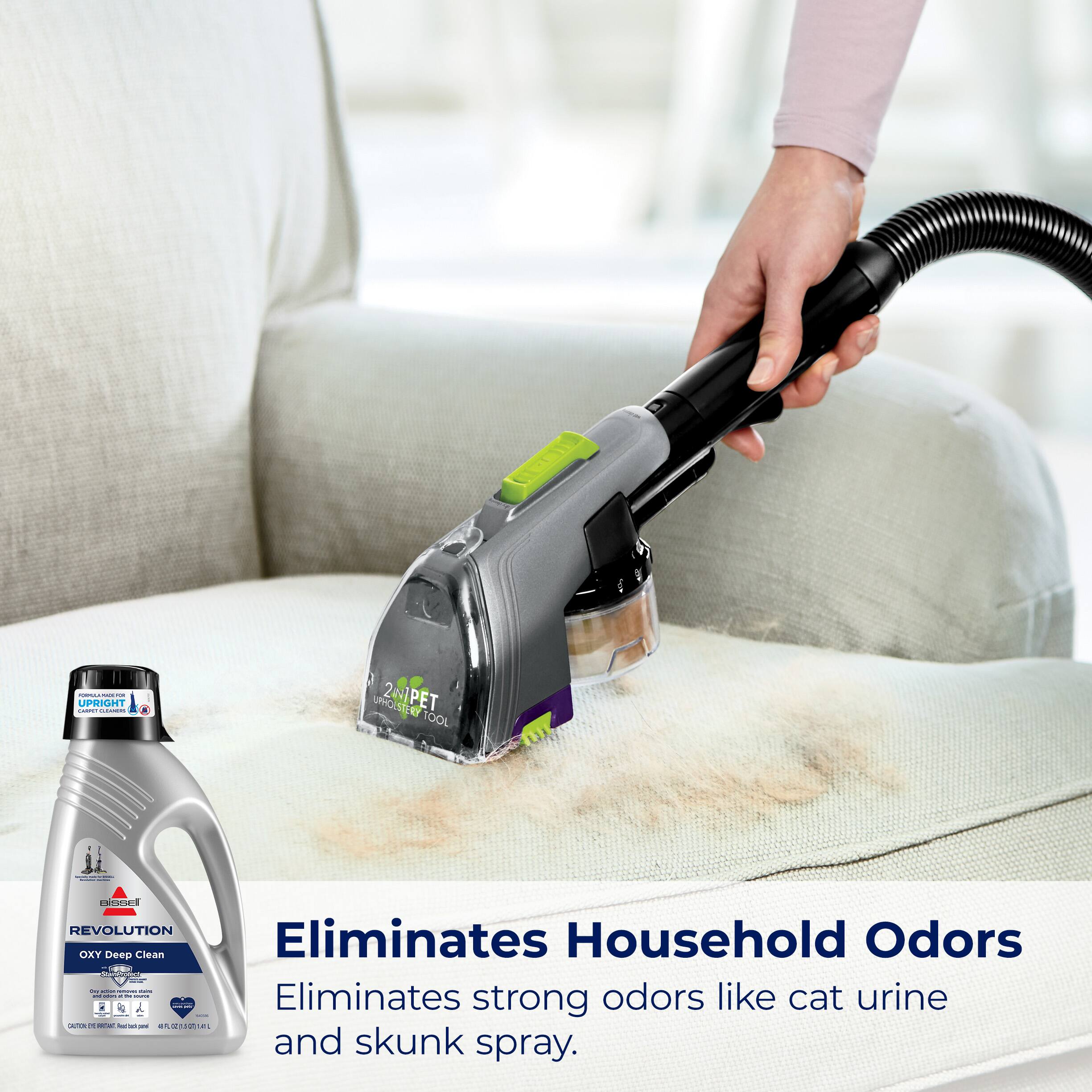 Cleaning Tool Upholstery Tool Revolution Deep Clean Eliminates Household Odors: Eliminates strong odors like cat urine and skunk spray.