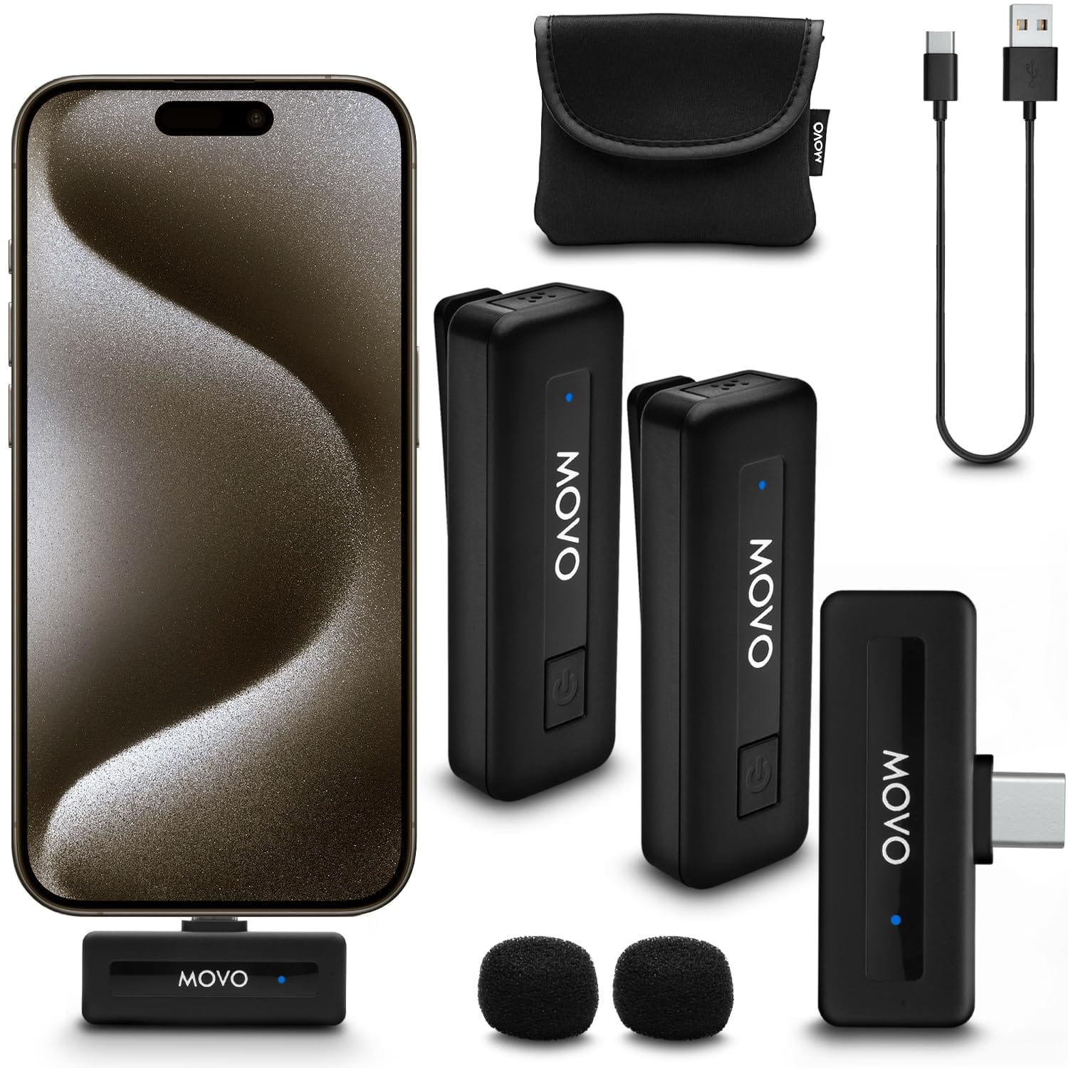 MOVO - Wireless Mini USB-C Duo Wireless Microphone for iPhone 15 and up