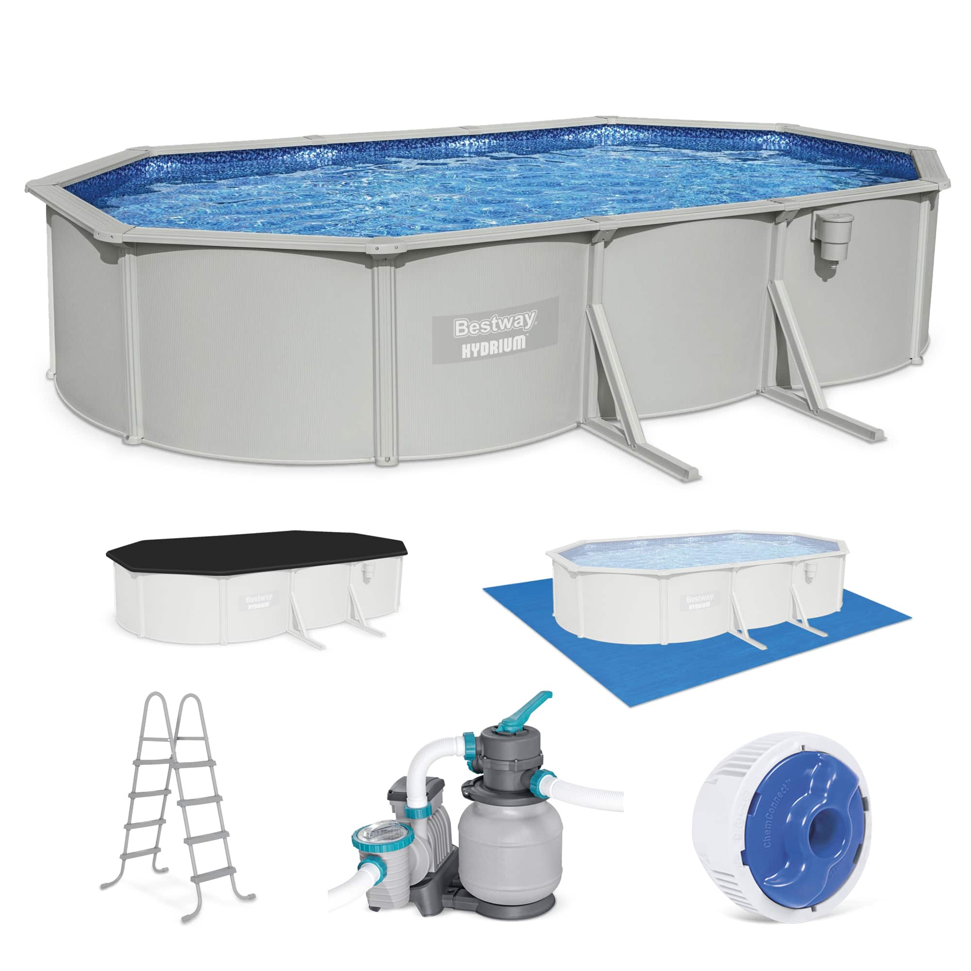 Bestway - Hydrium 20’ x 12’ x 48” Steel Wall Oval Above Ground Swimming Pool Set - Gray