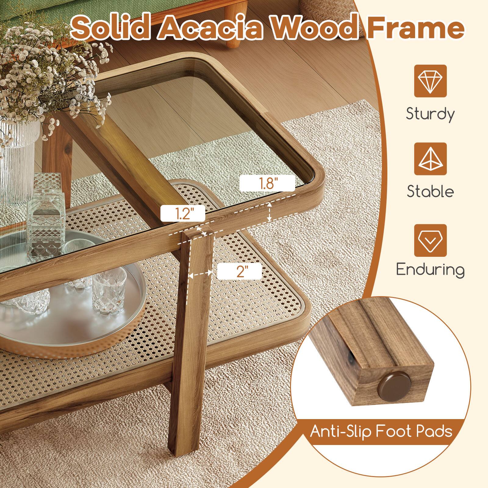 Solid Acacia Wood Frame
Sturdy 1.2"
Stable 1.8"
Enduring 2"
Anti-Slip Foot Pads