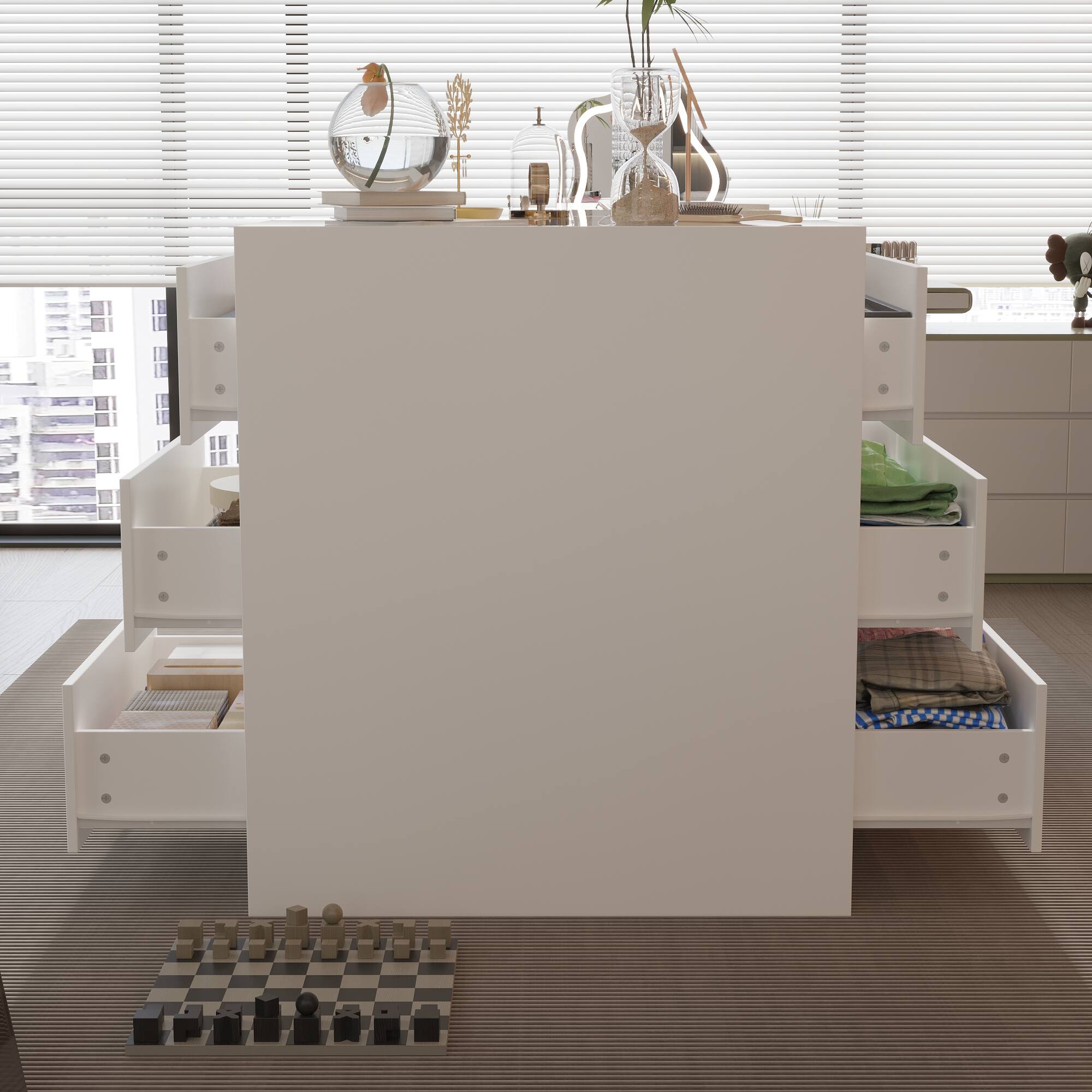 Alt View 6. FUFU & GAGA - Entryway Shoe Bench with Storage Drawers and Display Shelf Multifunctional Organizer for Living Room or Closet - White.