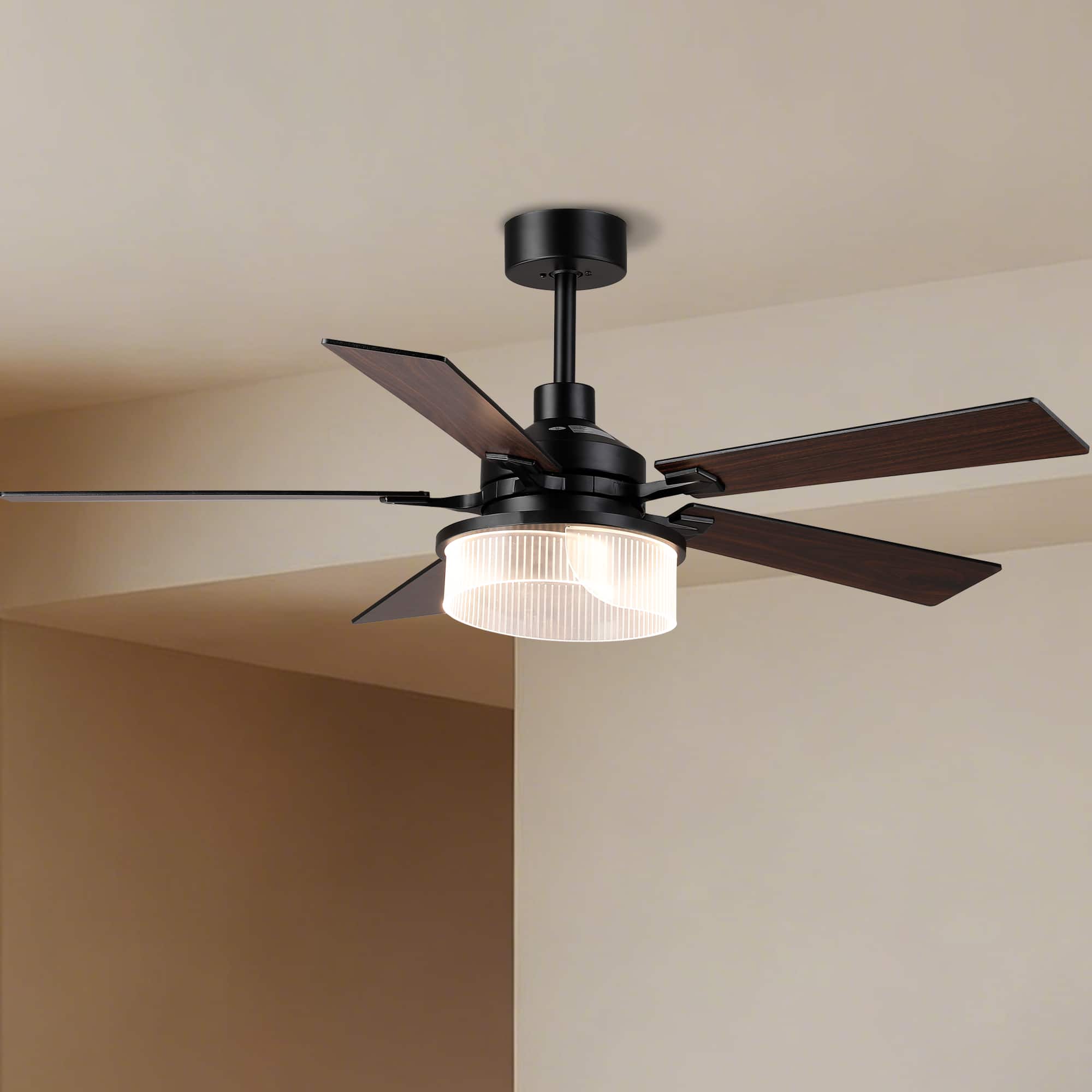 Parrot Uncle - 52-inch Modern Matte Stepless Dimming 3CCT Integrated LED Ceiling Fan with Reversible Blades - Black