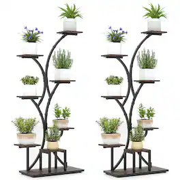 Gymax - 2PCS 58'' Tall 8-Tier Corner Metal Plant Shelf for Multiple Plants Living Room - Brown