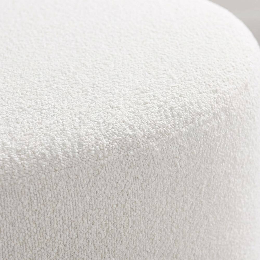 Alt View 1. Outdoor Escape - Round boucle upholstered outdoor ottoman with cushioned top, modern design - Brown.