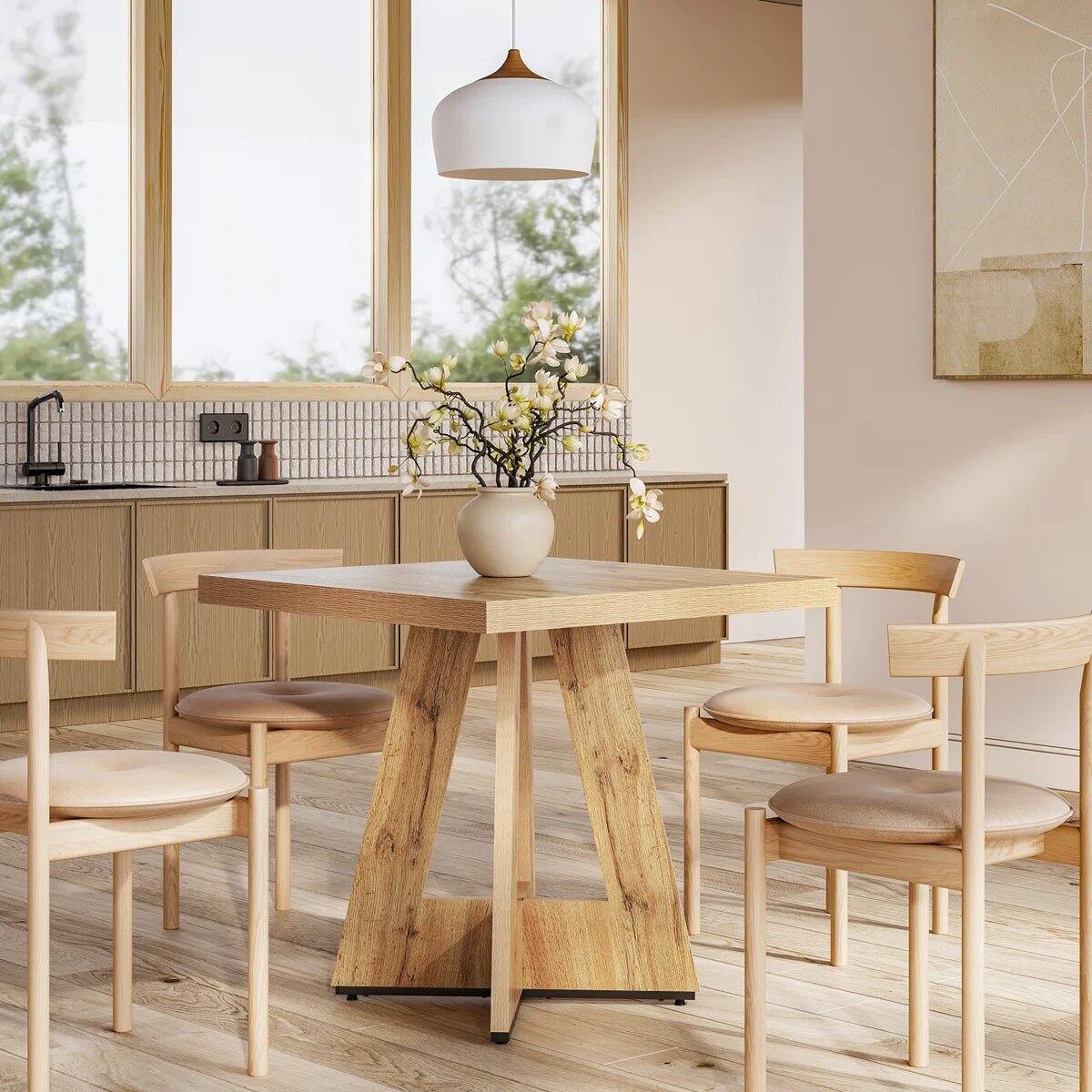 Alt View 2. Tribesigns - Dining Table with Engineered Wood Construction and Square Top for Dining Room and Kitchen - Light Brown.