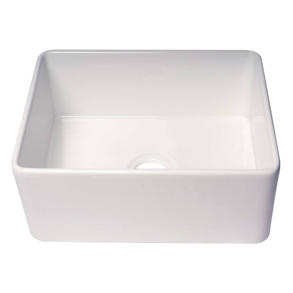 Alt View 1. Alfi - ABF2418 24" White Thin Wall Single Bowl Smooth Apron Fireclay Kitchen Farm Sink - White.