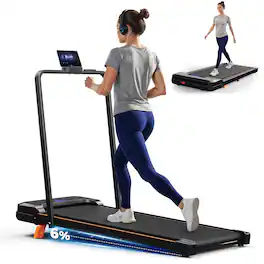 KERDOM - 4-in-1 Folding & Portable Climbing Treadmill with Phone Holder, Low Noise 7.6 MPH Running Pad with Handrail & 6% Incline - Black