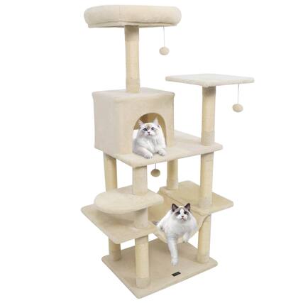 Front. Costway - Costway 58" Tall Multi-level Cat Tree with Upholstered Perch & Cat Condo, Comfy Hammock.
