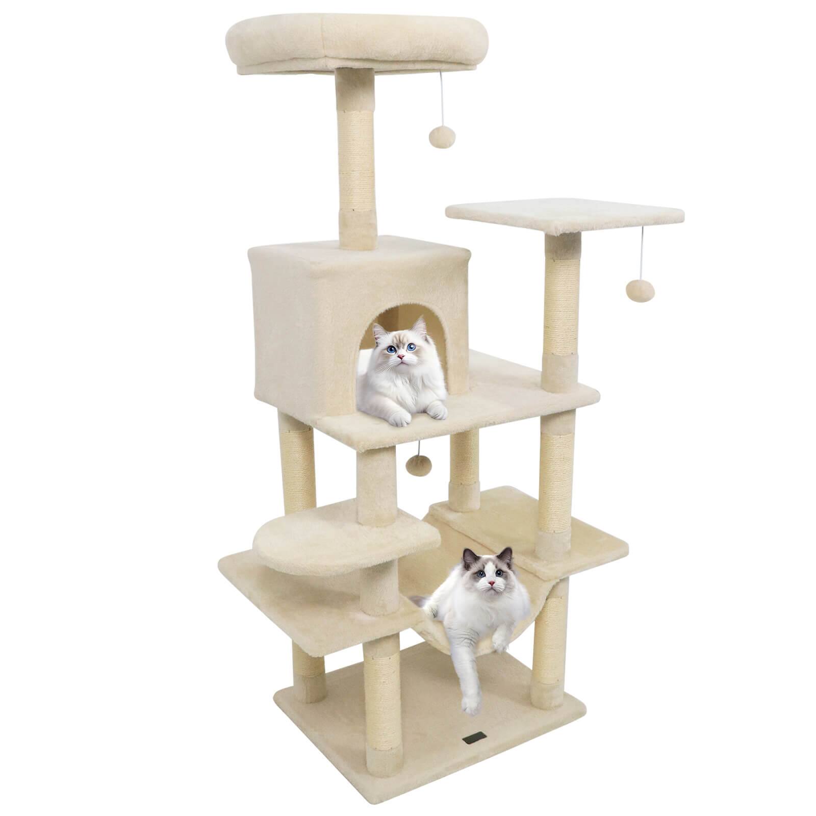 Costway - 58" Tall Multi-level Cat Tree with Upholstered Perch & Cat Condo, Comfy Hammock