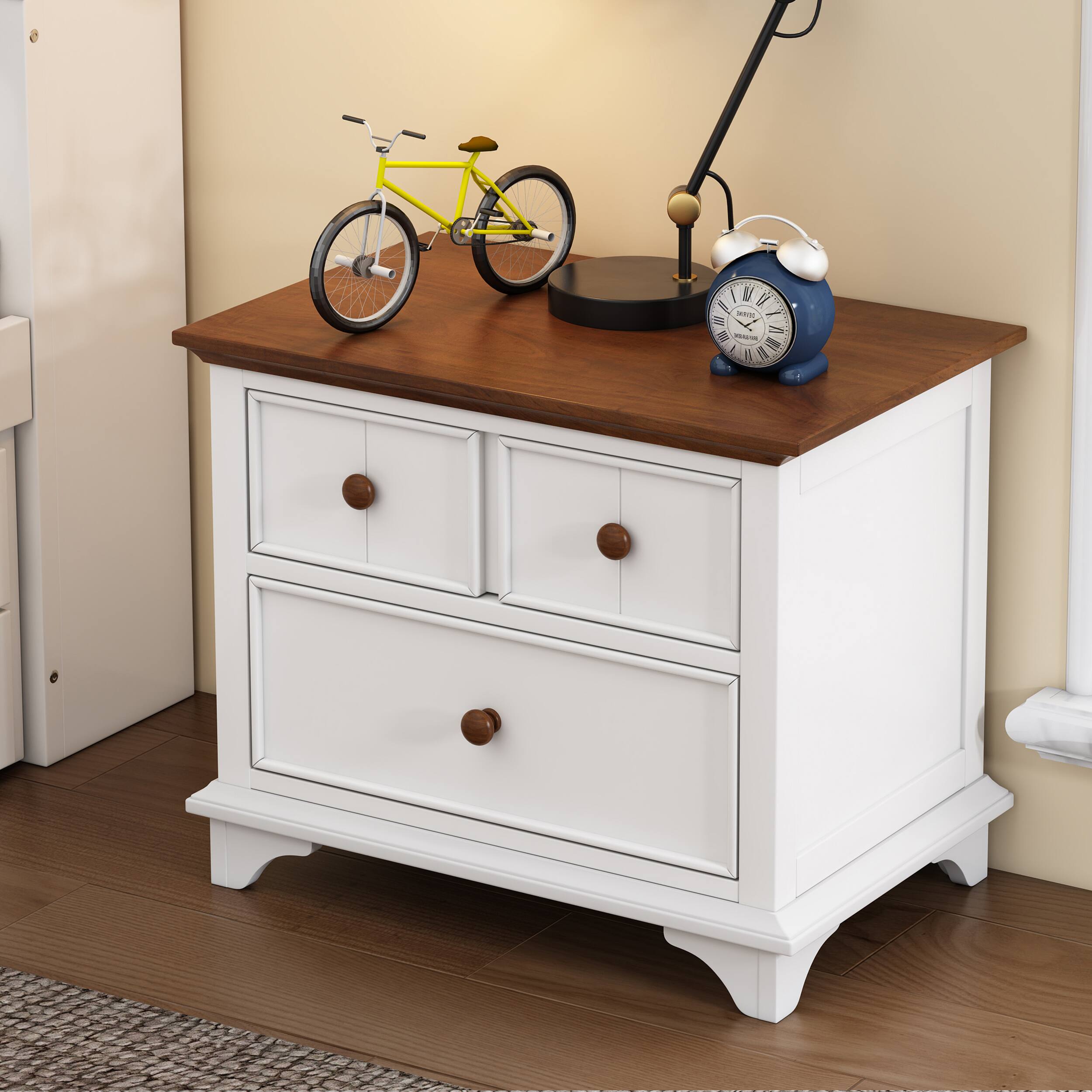 Angle. Spaco - Spaco Kids Nightstand with 2 Drawers, Solid Wood, for Kids Room and Bedroom - White+Walnut.